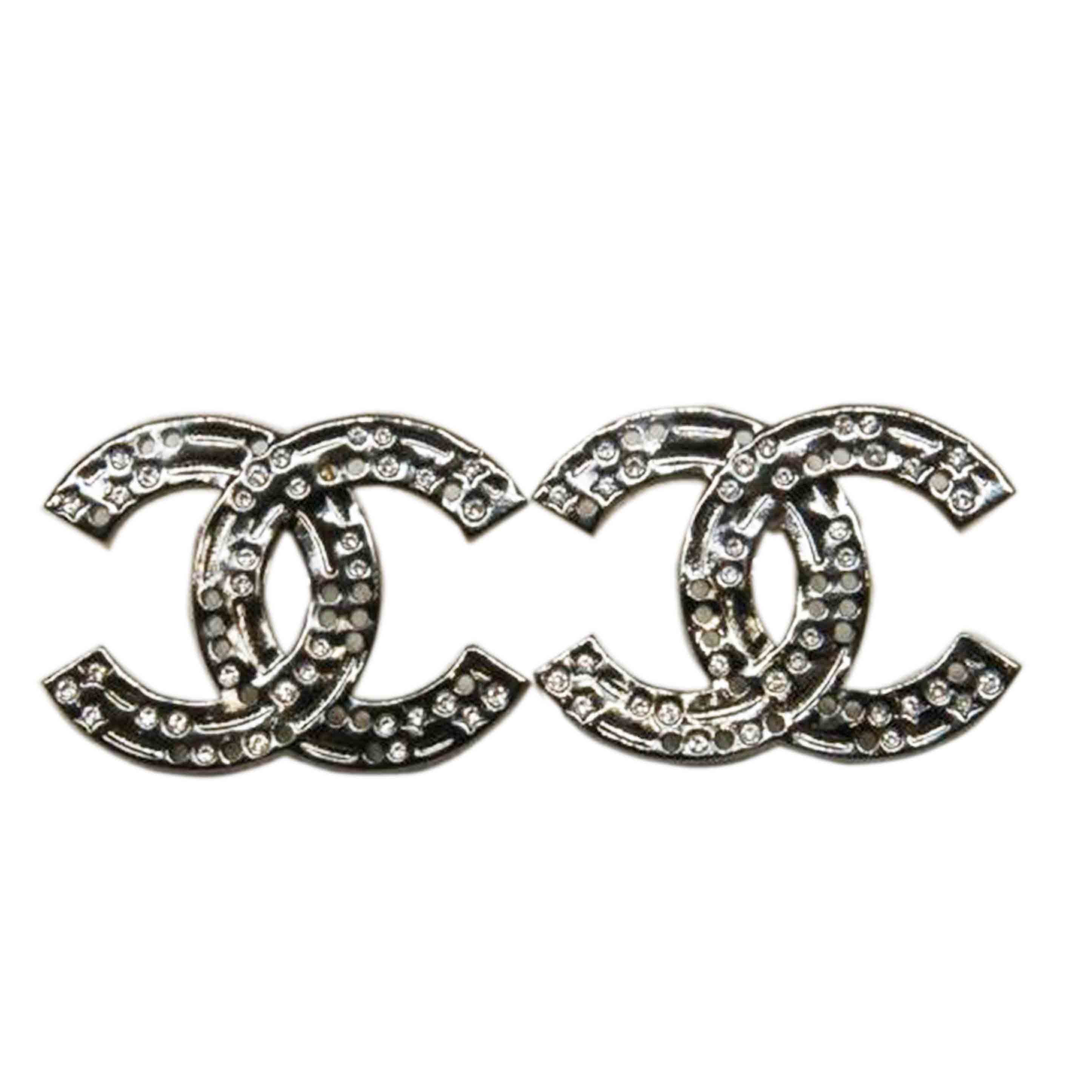 CHANEL シャネル/ココマークラインストーンパンチングシルバーピアス//B24K/Aランク/92