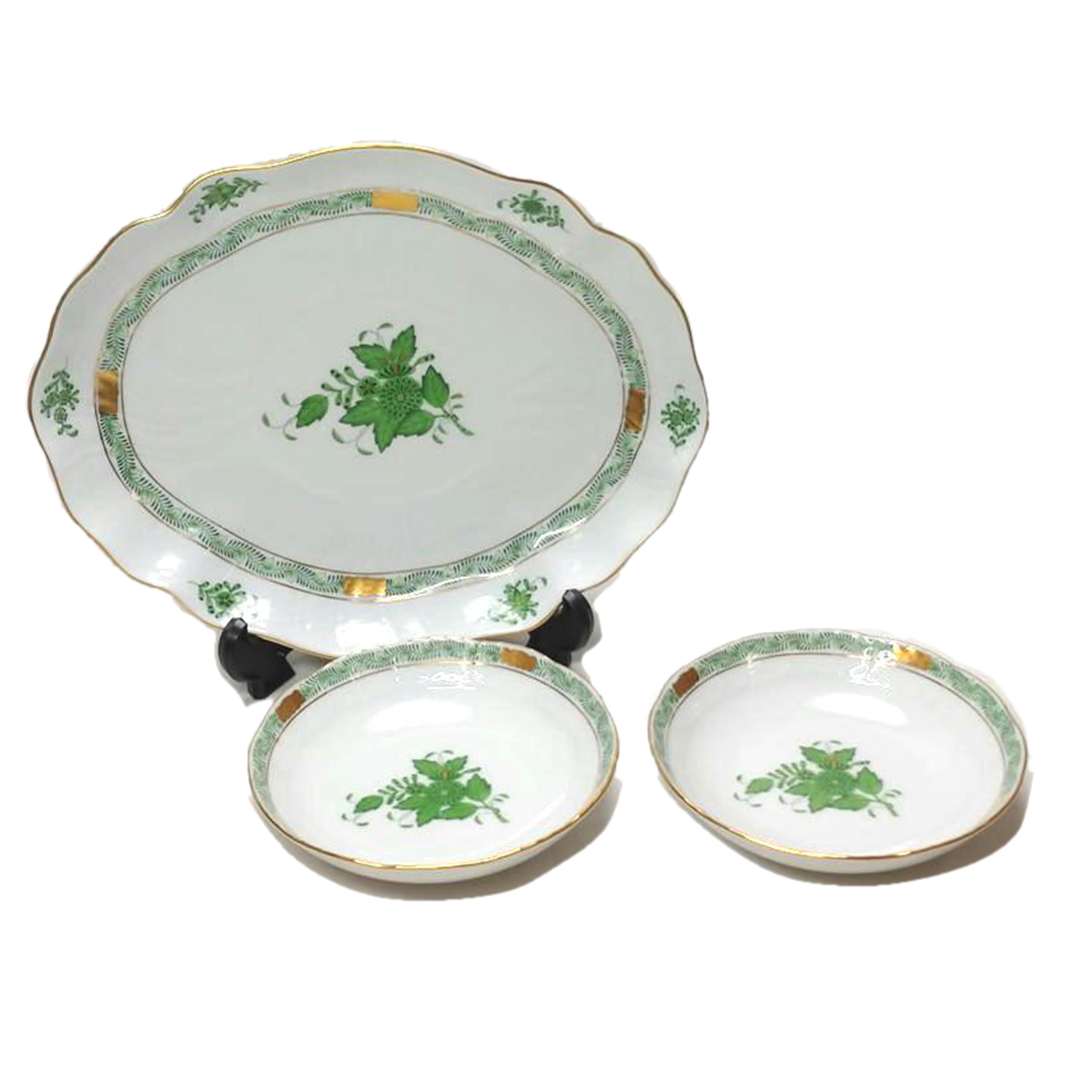 HEREND ヘレンド/アポニーグリーン オーバルプレート 小皿x2枚//ABランク/52