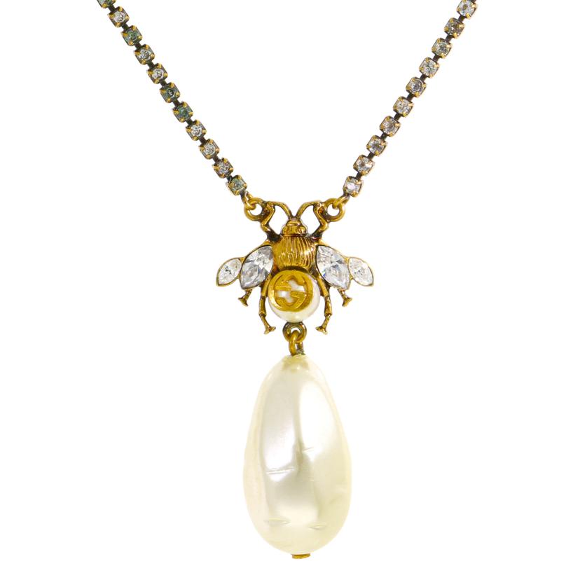 GUCCI グッチ/bee/フェイクパールラインストーンネックレス/サイズ:40cm//1313AR/ABランク/91