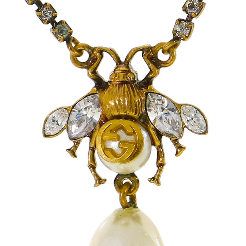 GUCCI グッチ/bee/フェイクパールラインストーンネックレス/サイズ:40cm//1313AR/ABランク/91
