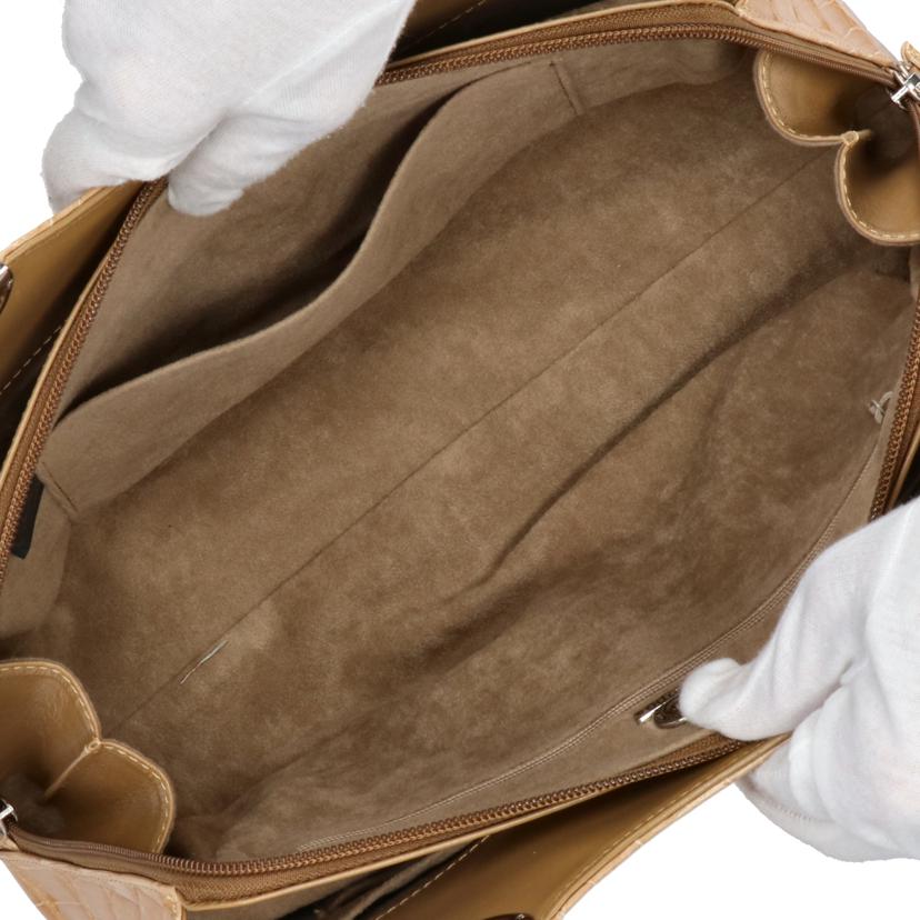 sanpo 三宝/クロコダイル ハンドバッグ JRAタグ付き/ベージュ//Aランク/01