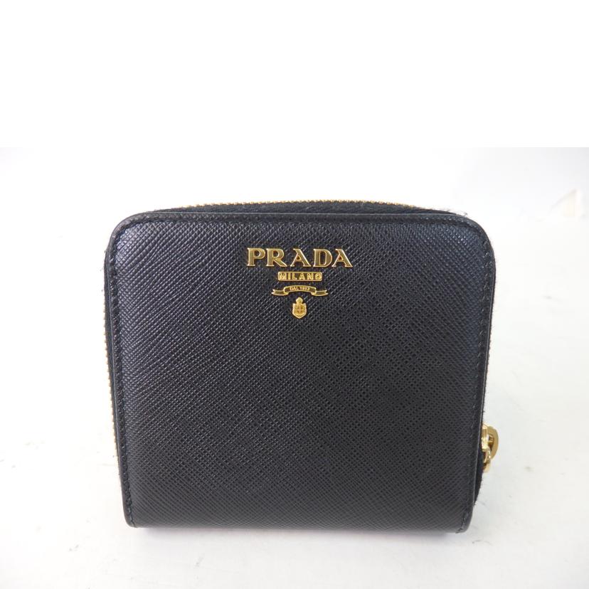 PRADA プラダ/サフィアーノ/2つ折り/コンパクト財布/NERO/黒/1ML522//62B/Aランク/84
