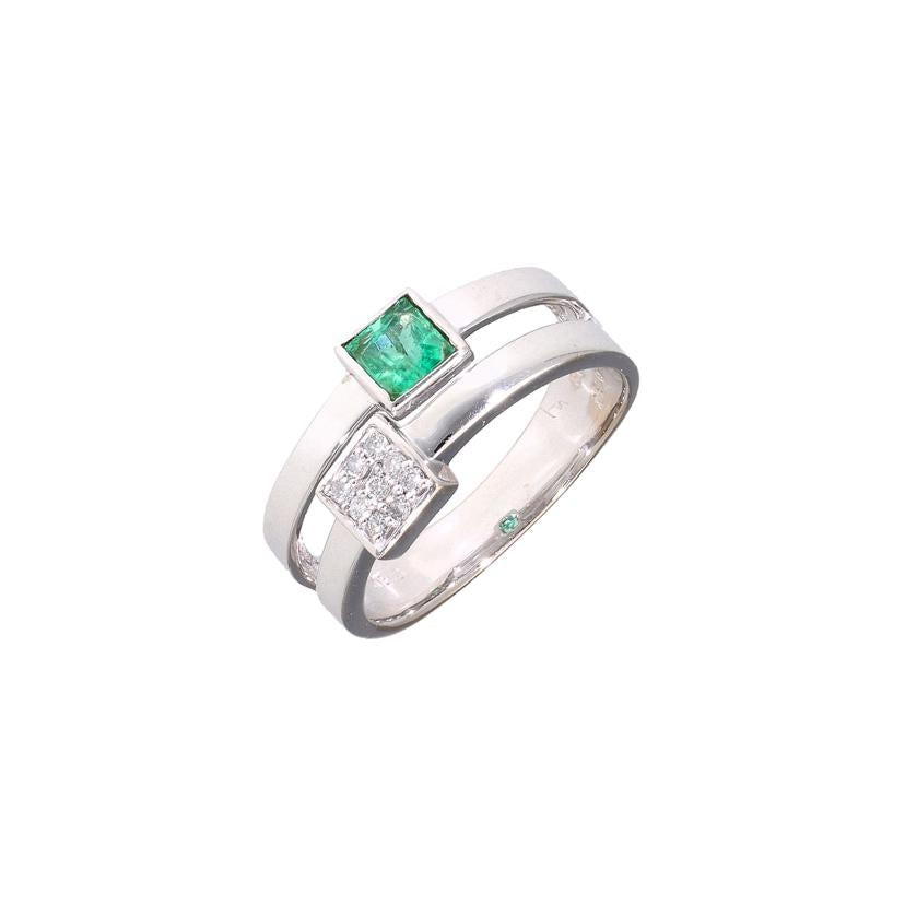 K18WGエメラルドダイヤリング0.30/D0.09ct//Aランク/64