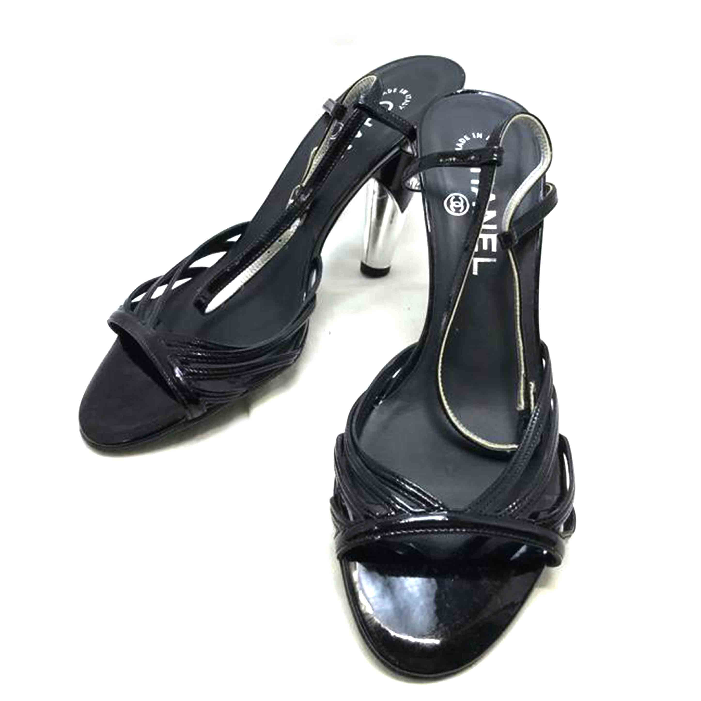 CHANEL シャネル/ブラックストラップ エナメルサンダル//Bランク/51