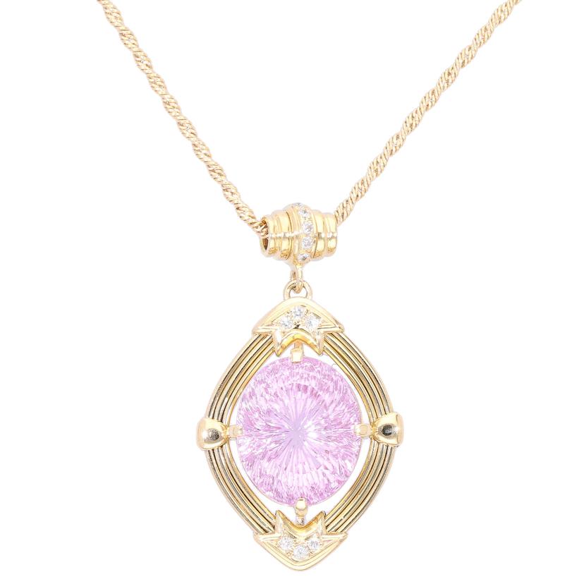 / ◎K18クンツァイトダイヤネックレス14.87/D0.11ct//Aランク/59