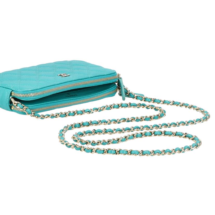 CHANEL シャネル/マトラッセキャビアスキン/Wジップチェーンウォレット/グリーン//229*****/ABランク/18