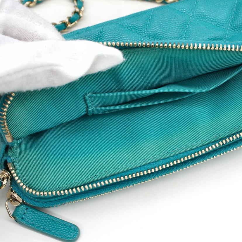 CHANEL シャネル/マトラッセキャビアスキン/Wジップチェーンウォレット/グリーン//229*****/ABランク/18