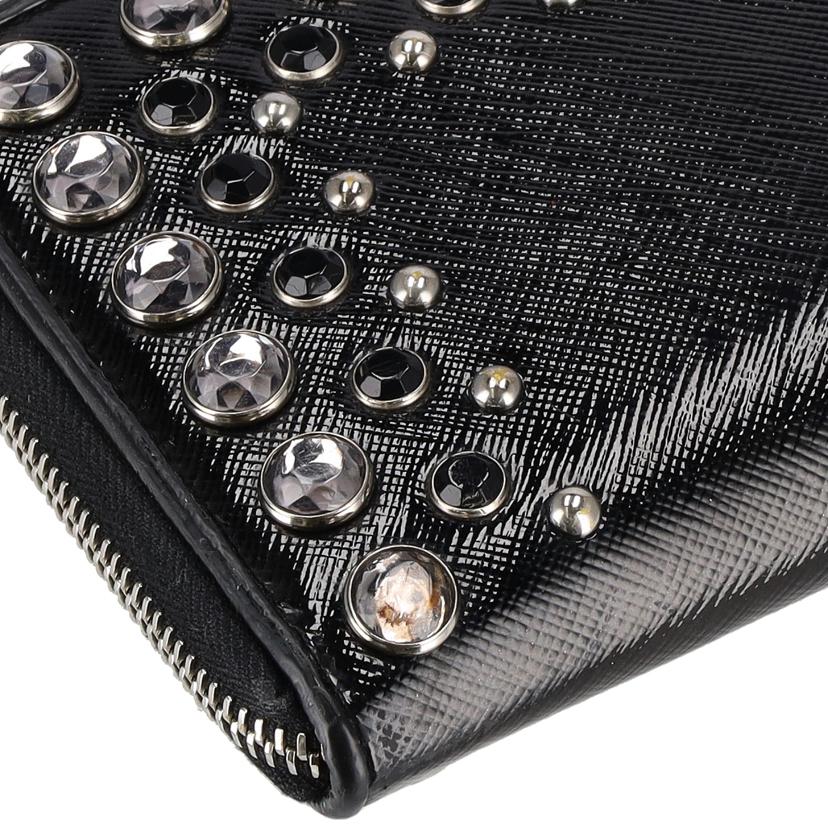 PRADA プラダ/ビジューラウンドファスナー長財布/ブラック/1M0506//164/ABランク/18