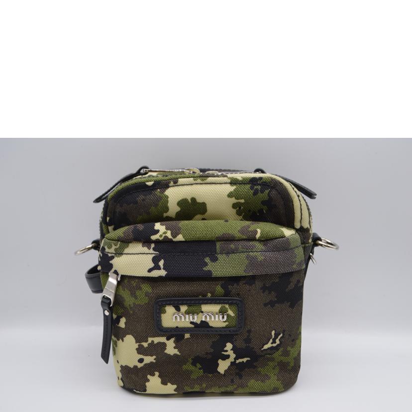 miu miu ミュウミュウ/カモフラージュキャンバスレザーショルダー/カーキ/5BH158//58/Aランク/89