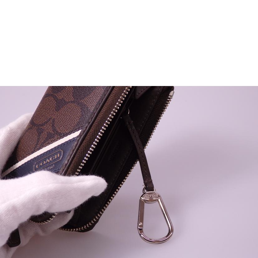 COACH コーチ/シグネチャーラウンドジップオーガナイザー/ブラウン//Aランク/76