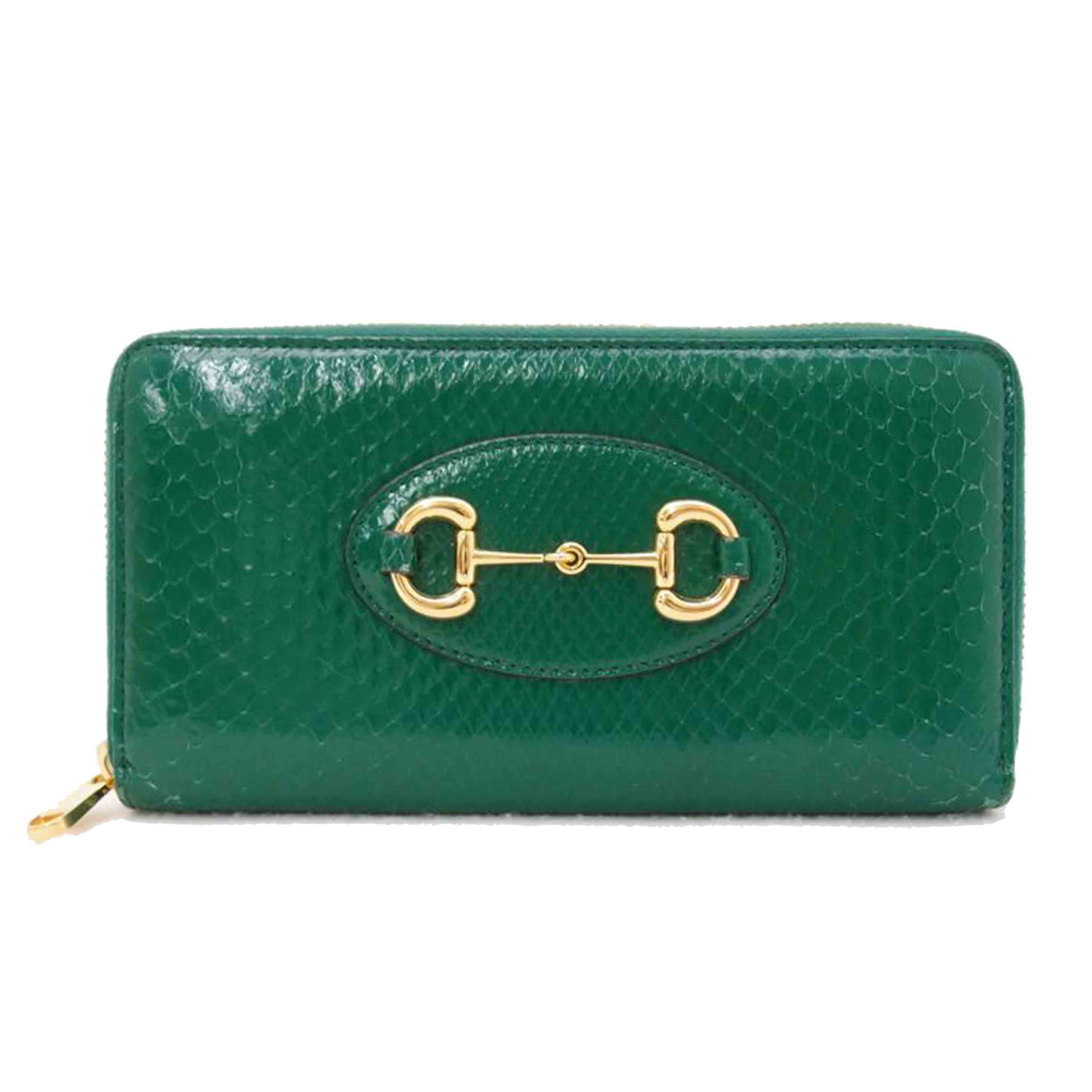 GUCCI/パイソンホースビットラウンドファスナー長財布/グリーン/621889//041*/ABランク/69