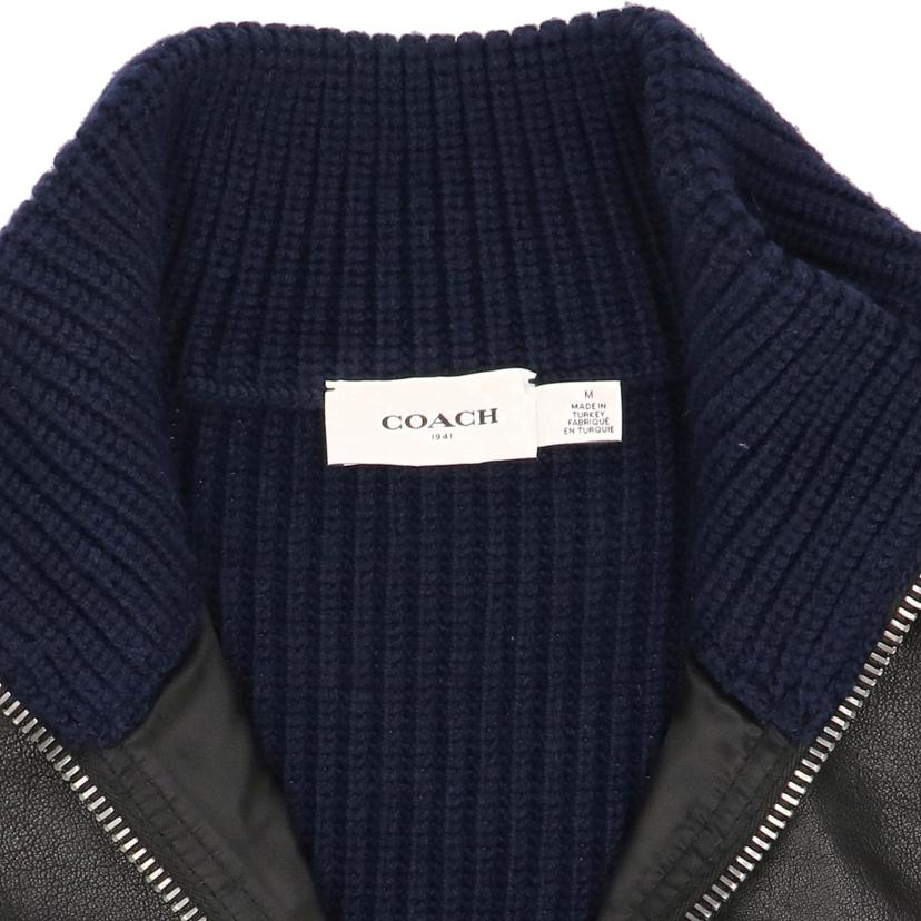 COACH コーチ/レザー切替ニットジャケット/ブラック×ネイビー//Aランク/18