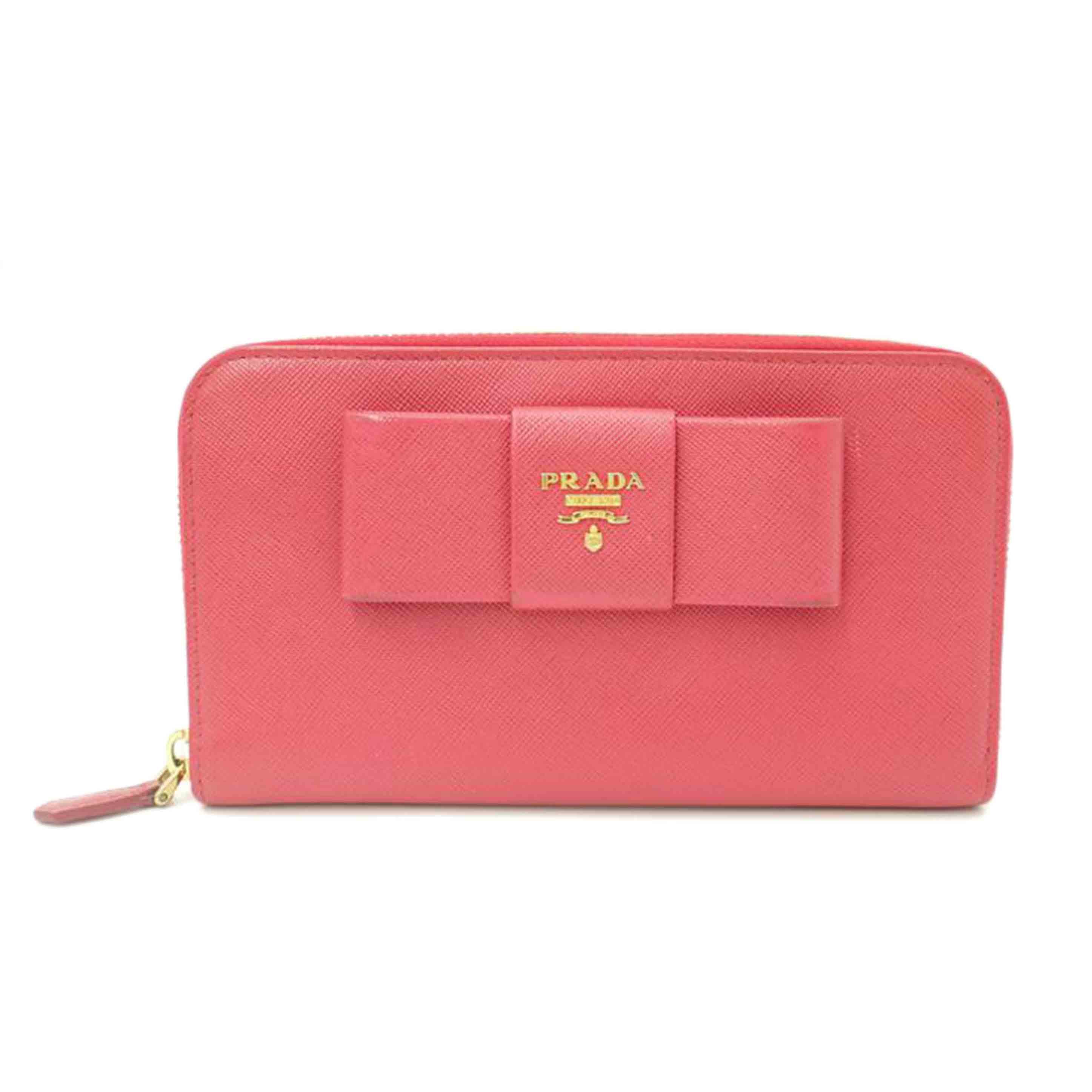 PRADA/リボンラウンドファスナー長財布/ピンク//12/ABランク/69