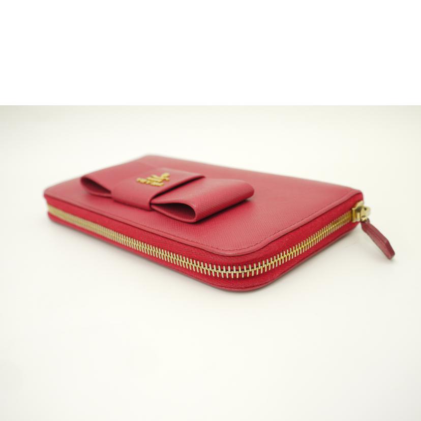 PRADA/リボンラウンドファスナー長財布/ピンク//12/ABランク/69