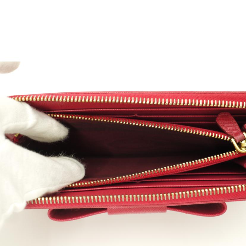 PRADA/リボンラウンドファスナー長財布/ピンク//12/ABランク/69