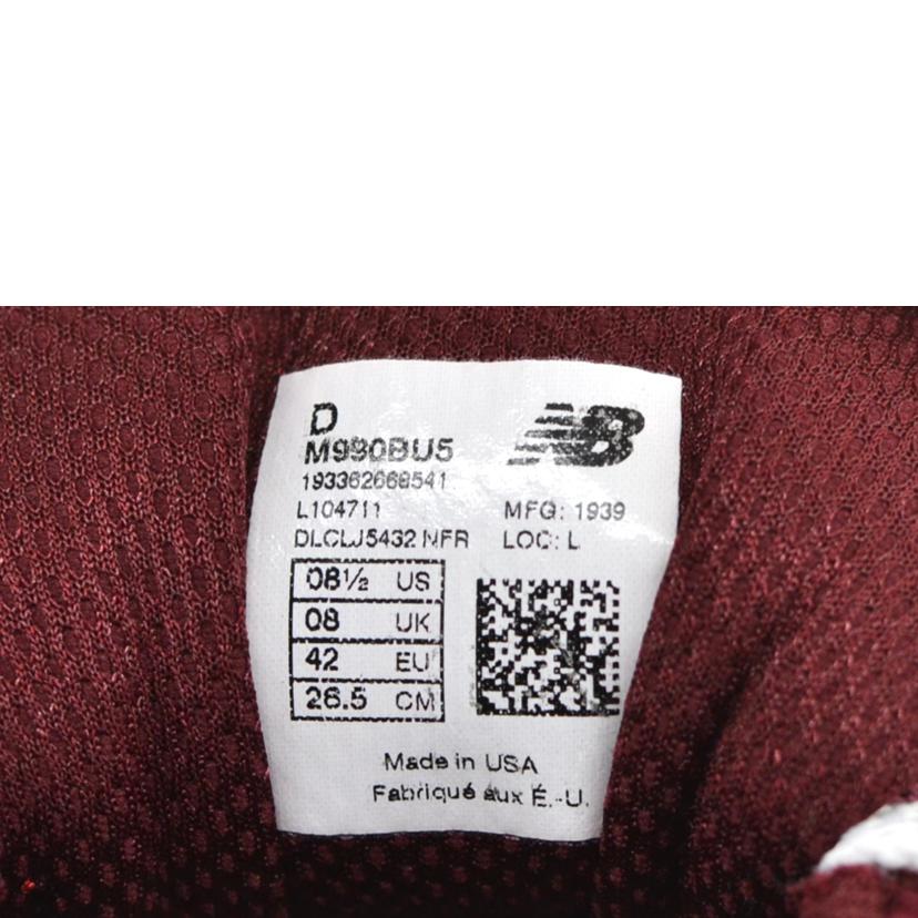 NB ニューバランス/990V5/バーガンディー/M990BU5//サイズ:26.5cm/Aランク/75