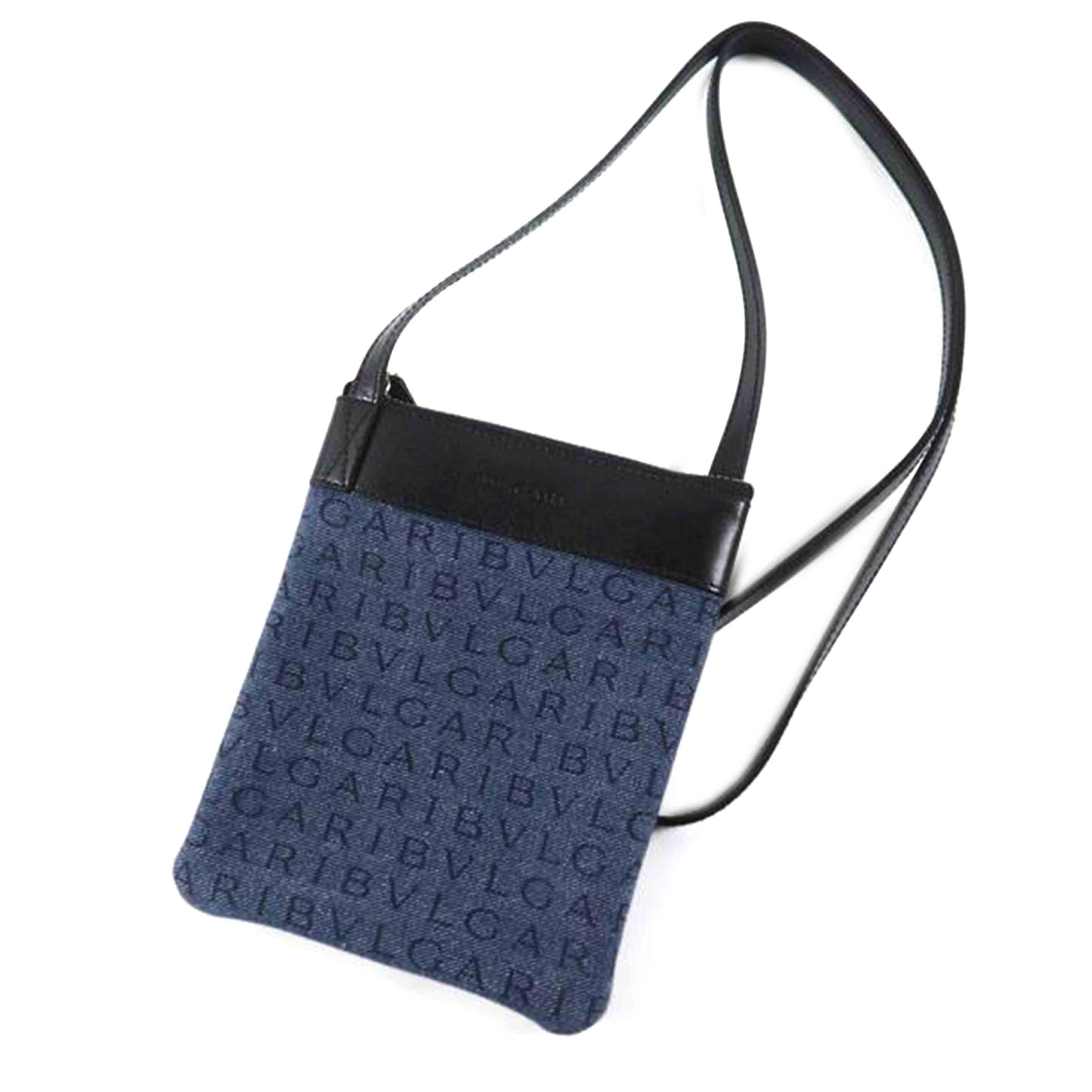 BVLGARI/ショルダーポシェット ロゴマニアデニムブルー//Bランク/79