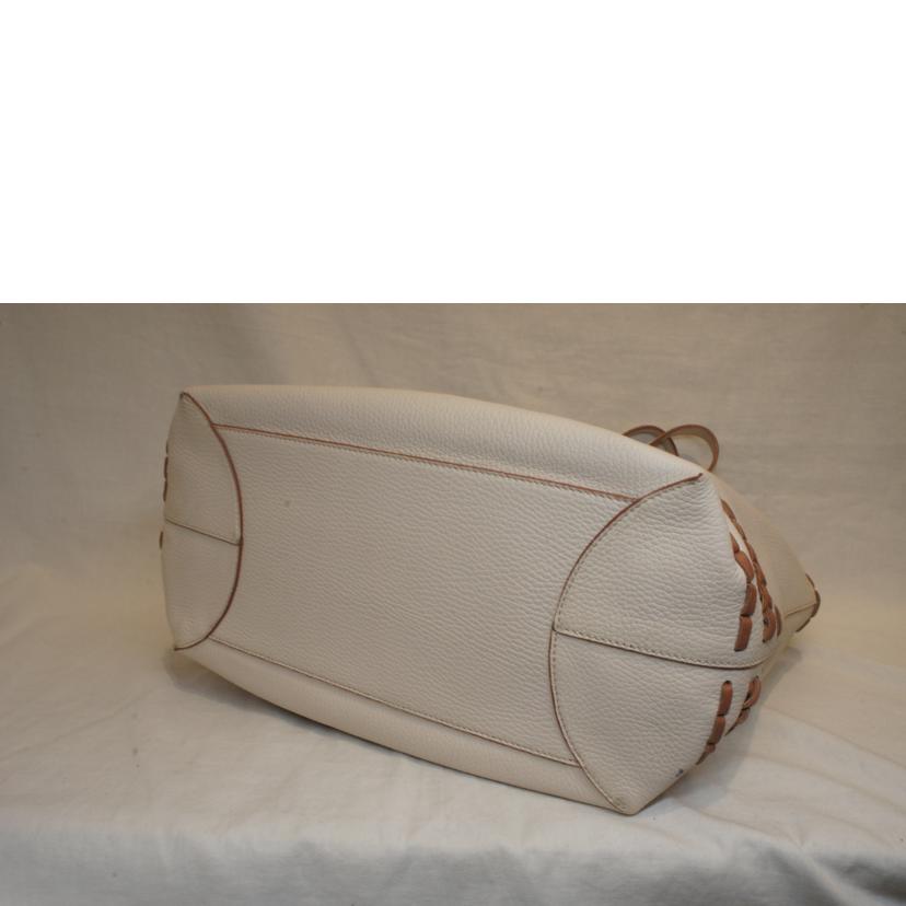TODS トッズ/レザー編込トートホワイト//Aランク/92