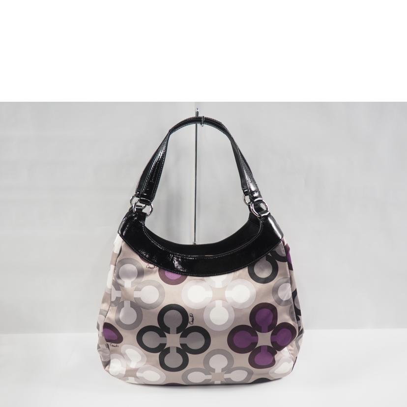 COACH コーチ/ショルダーバッグ/オプアート パテントレザー/マルチ黒/F19834//ABランク/79