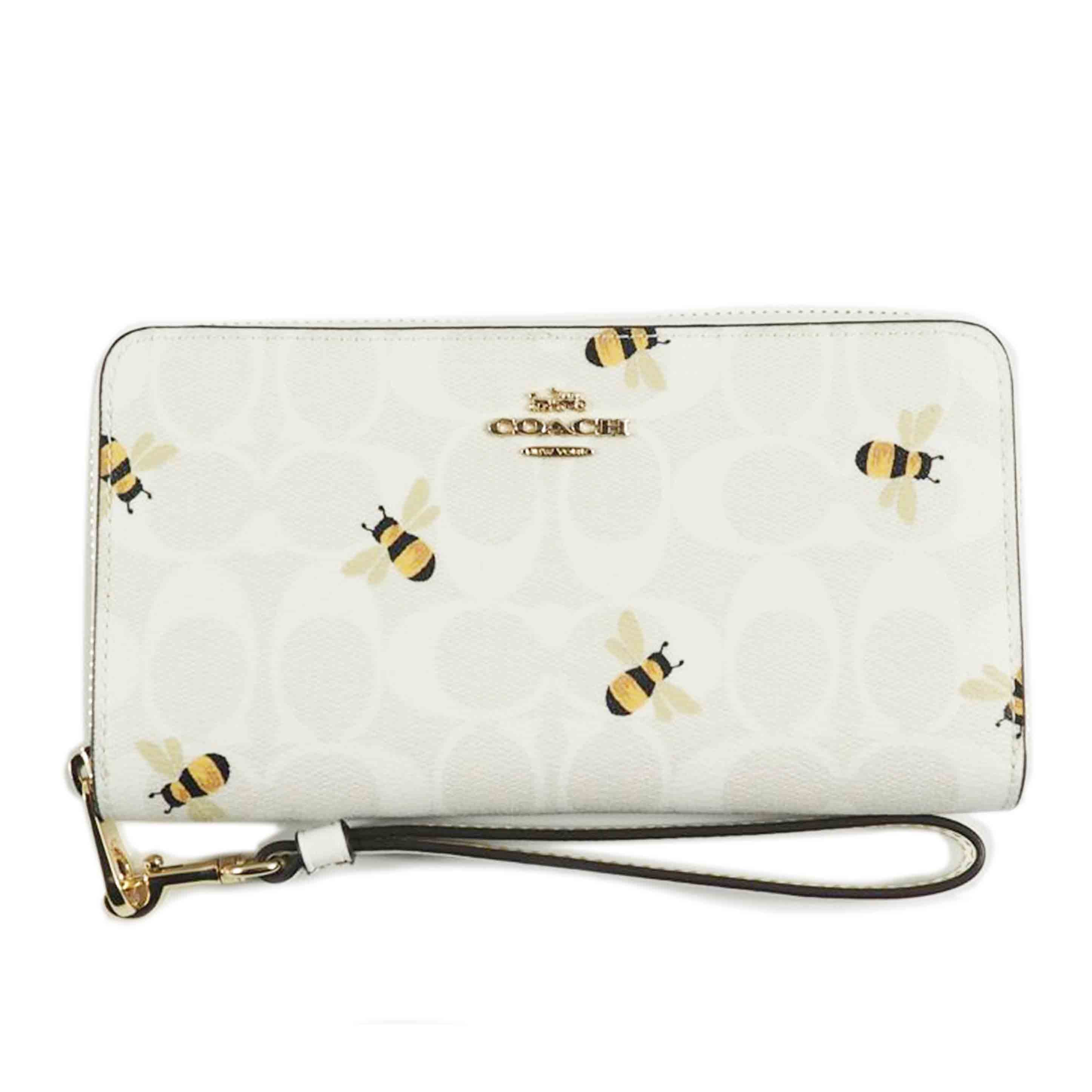 COACH コーチ/ラウンドファスナー長財布/ハニービー/白マルチ/C8675//Aランク/79