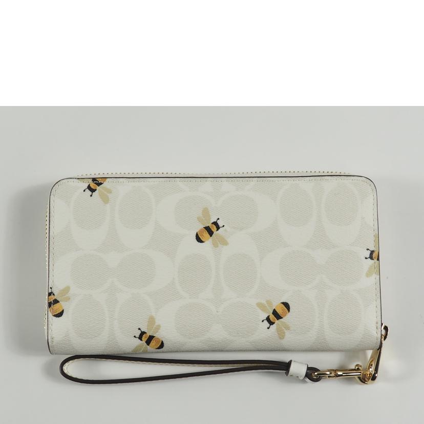 COACH コーチ/ラウンドファスナー長財布/ハニービー/白マルチ/C8675//Aランク/79