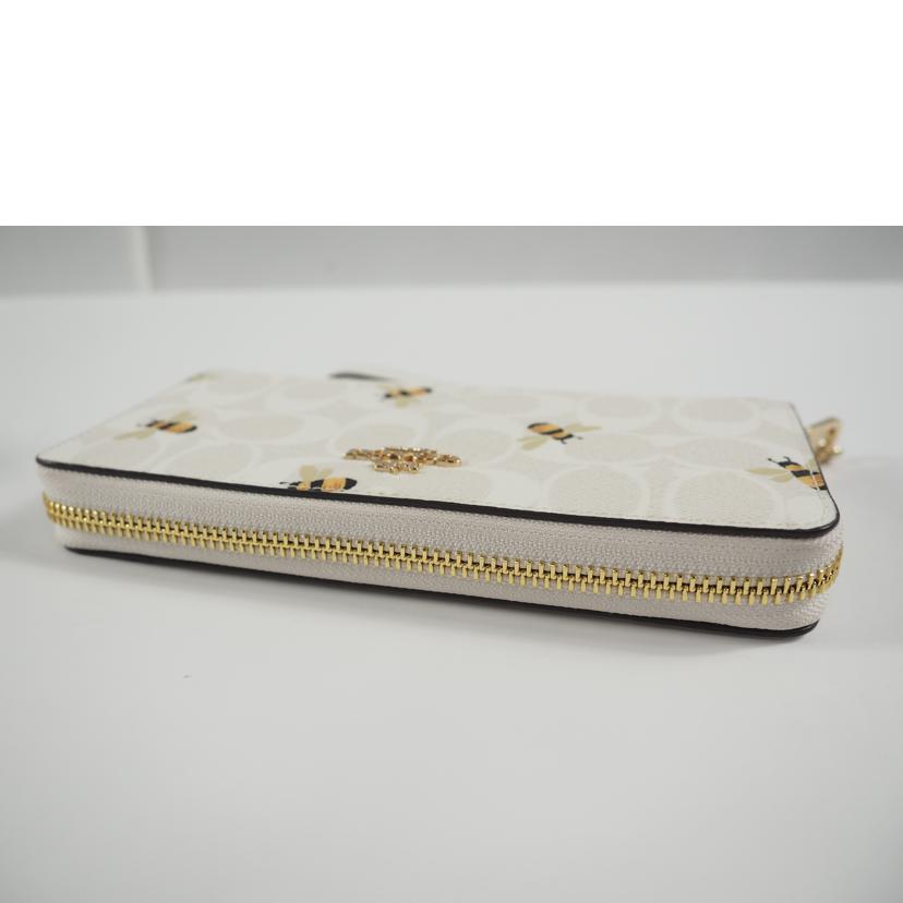COACH コーチ/ラウンドファスナー長財布/ハニービー/白マルチ/C8675//Aランク/79