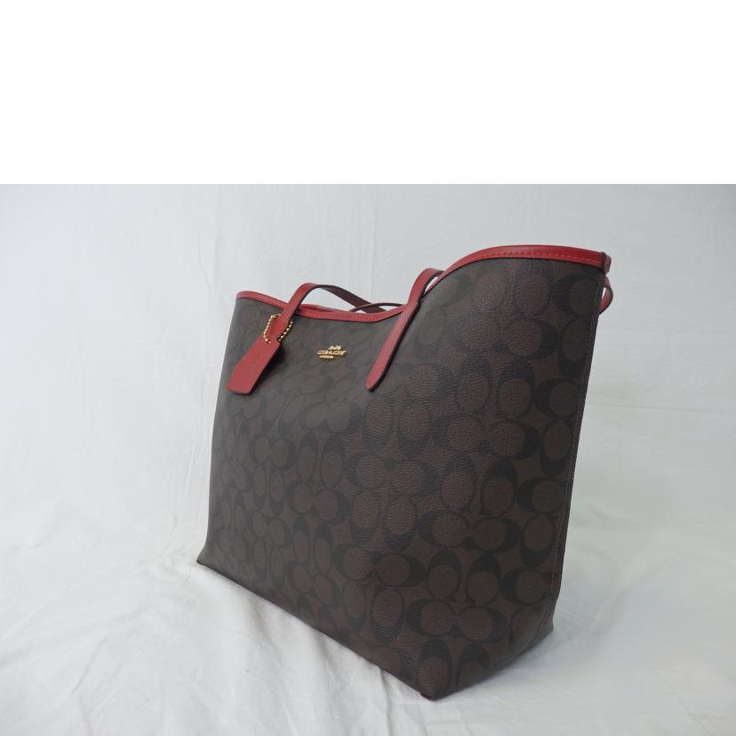 COACH コーチ/シグネチャーシティトートバッグ/赤×茶/5696//B22**/Aランク/84