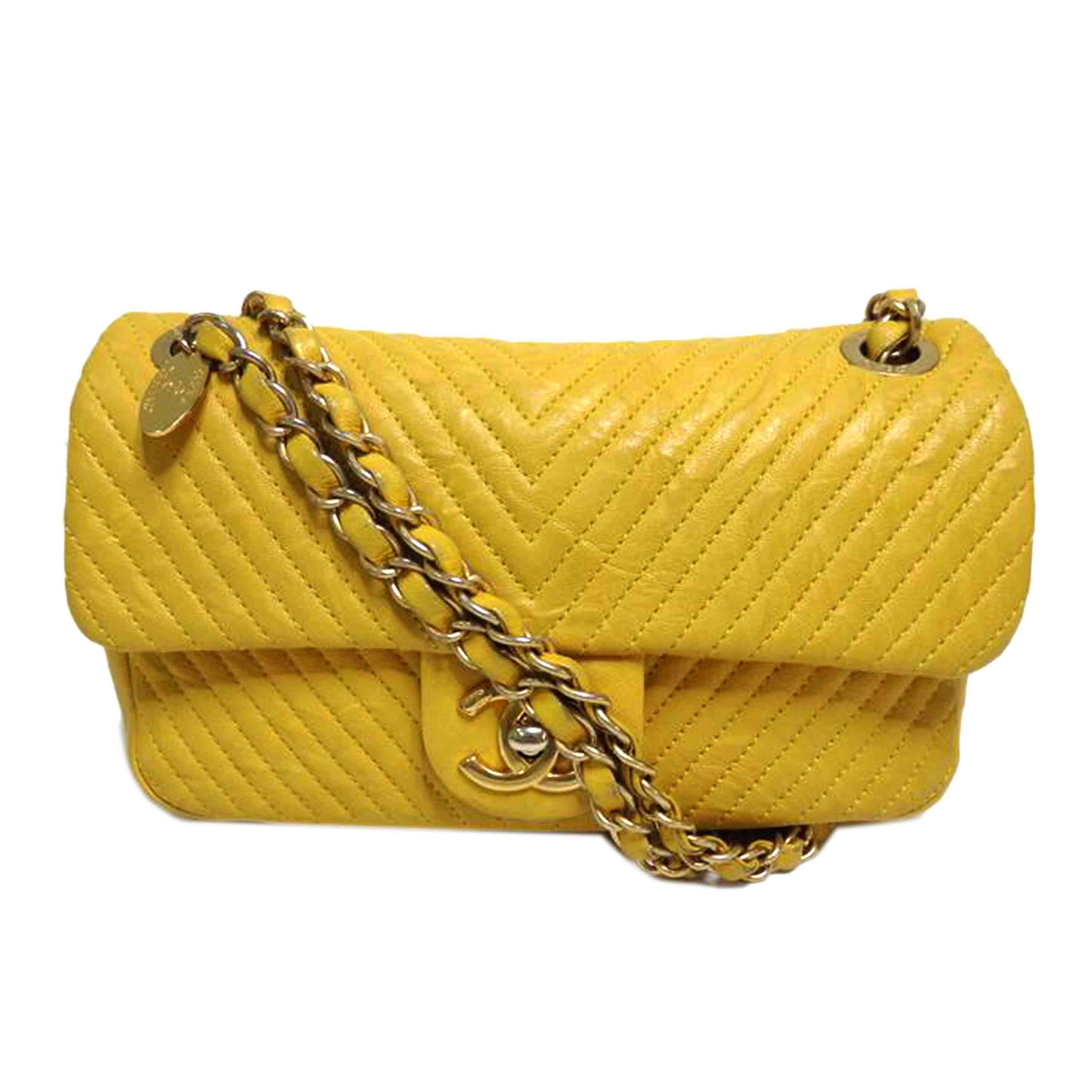 CHANEL シャネル/Vスティッチ/チェーンショルダー/イエロー/A92087 //218*****/Bランク/84