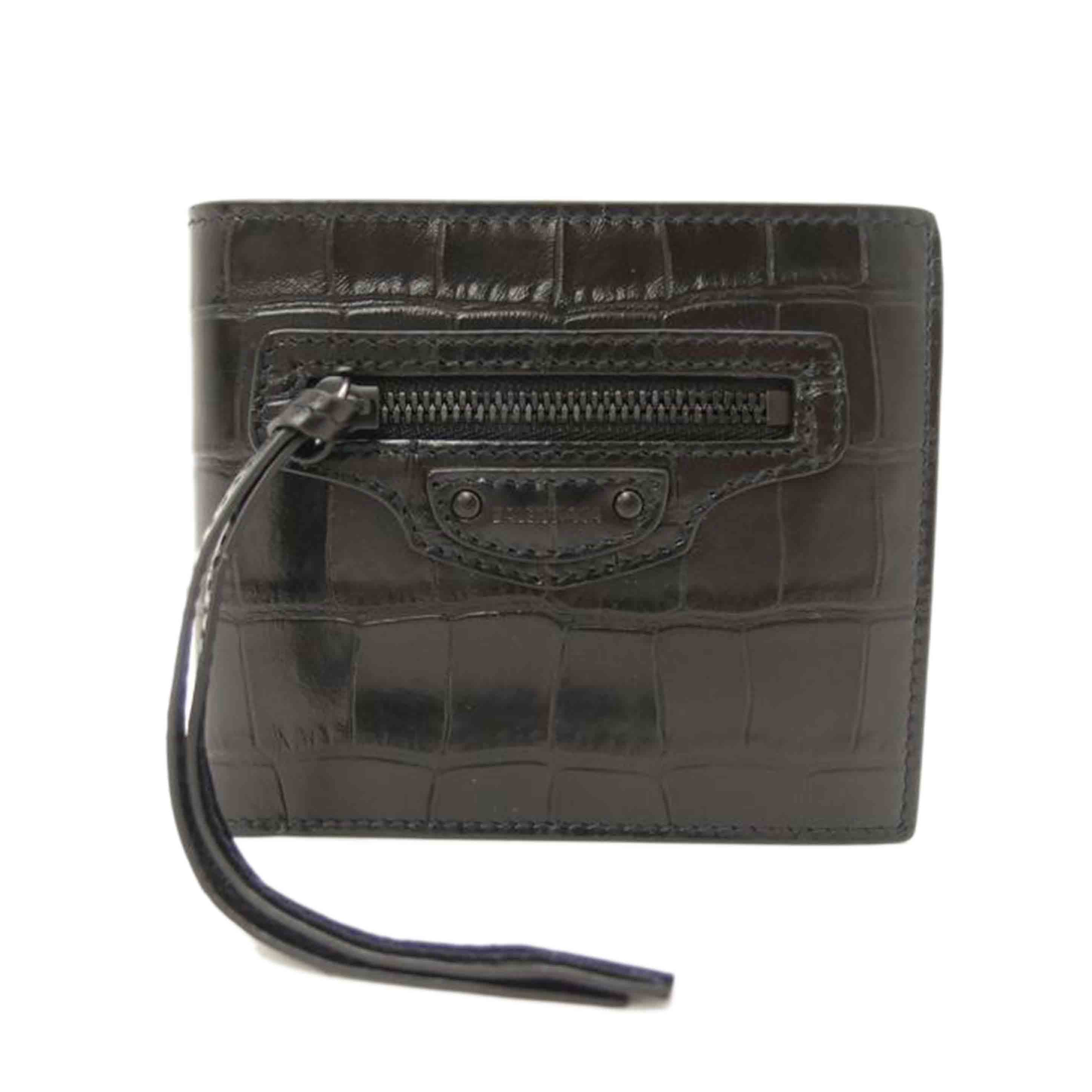 BALENCIAGA バレンシアガ/クロコ型押し二つ折り財布/ブラック/650870//584***/SAランク/69