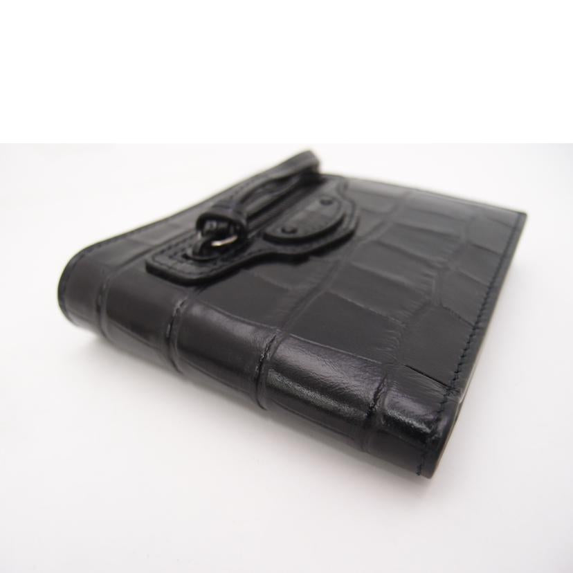 BALENCIAGA バレンシアガ/クロコ型押し二つ折り財布/ブラック/650870//584***/SAランク/69