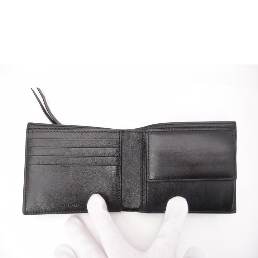 BALENCIAGA バレンシアガ/クロコ型押し二つ折り財布/ブラック/650870//584***/SAランク/69