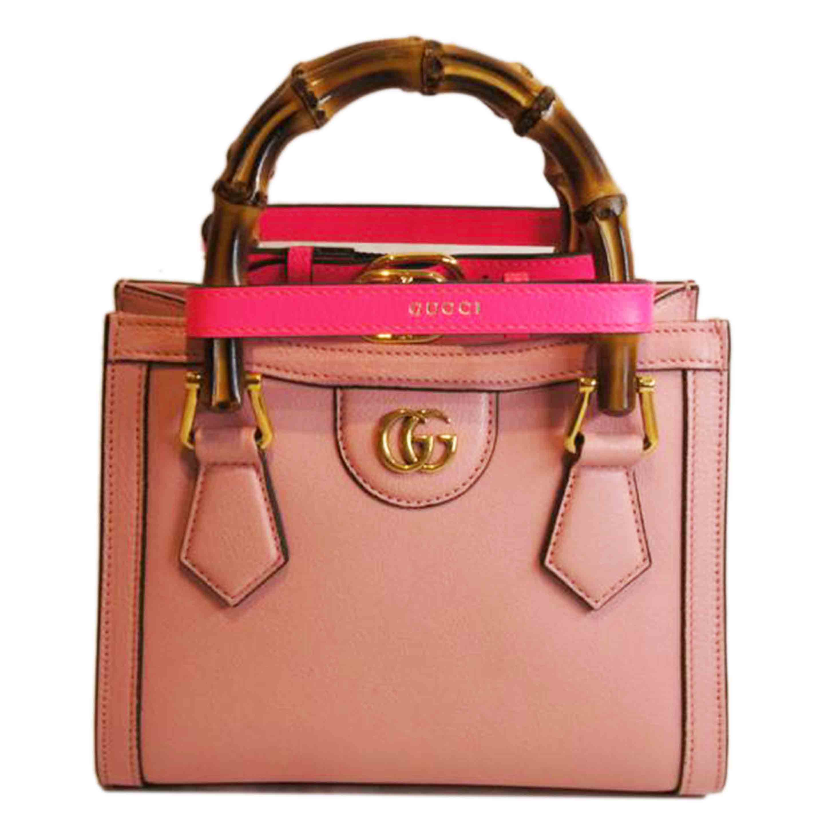GUCCI グッチ/ダイアナミニレザーハンドバンブーハンドルGGマーモントピンク/655661//320***/SAランク/92