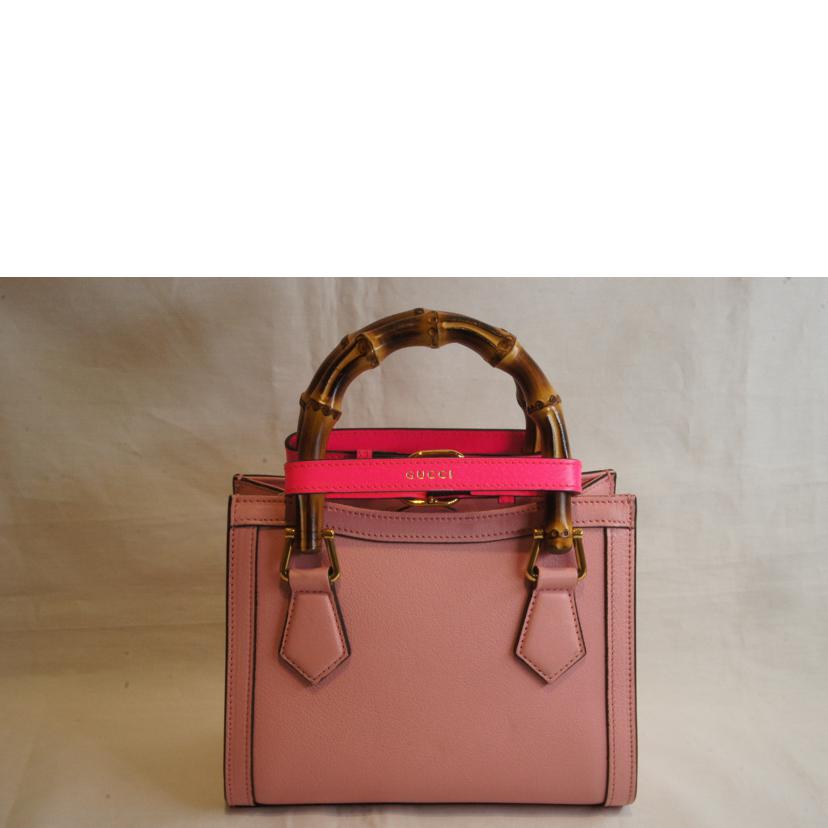 GUCCI グッチ/ダイアナミニレザーハンドバンブーハンドルGGマーモントピンク/655661//320***/SAランク/92