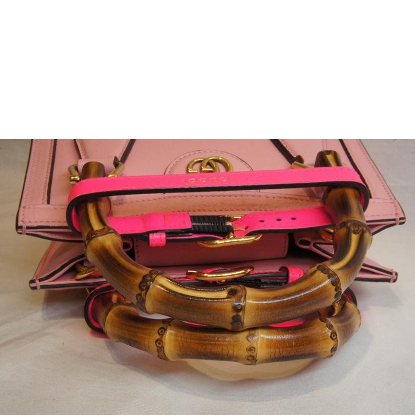 GUCCI グッチ/ダイアナミニレザーハンドバンブーハンドルGGマーモントピンク/655661//320***/SAランク/92