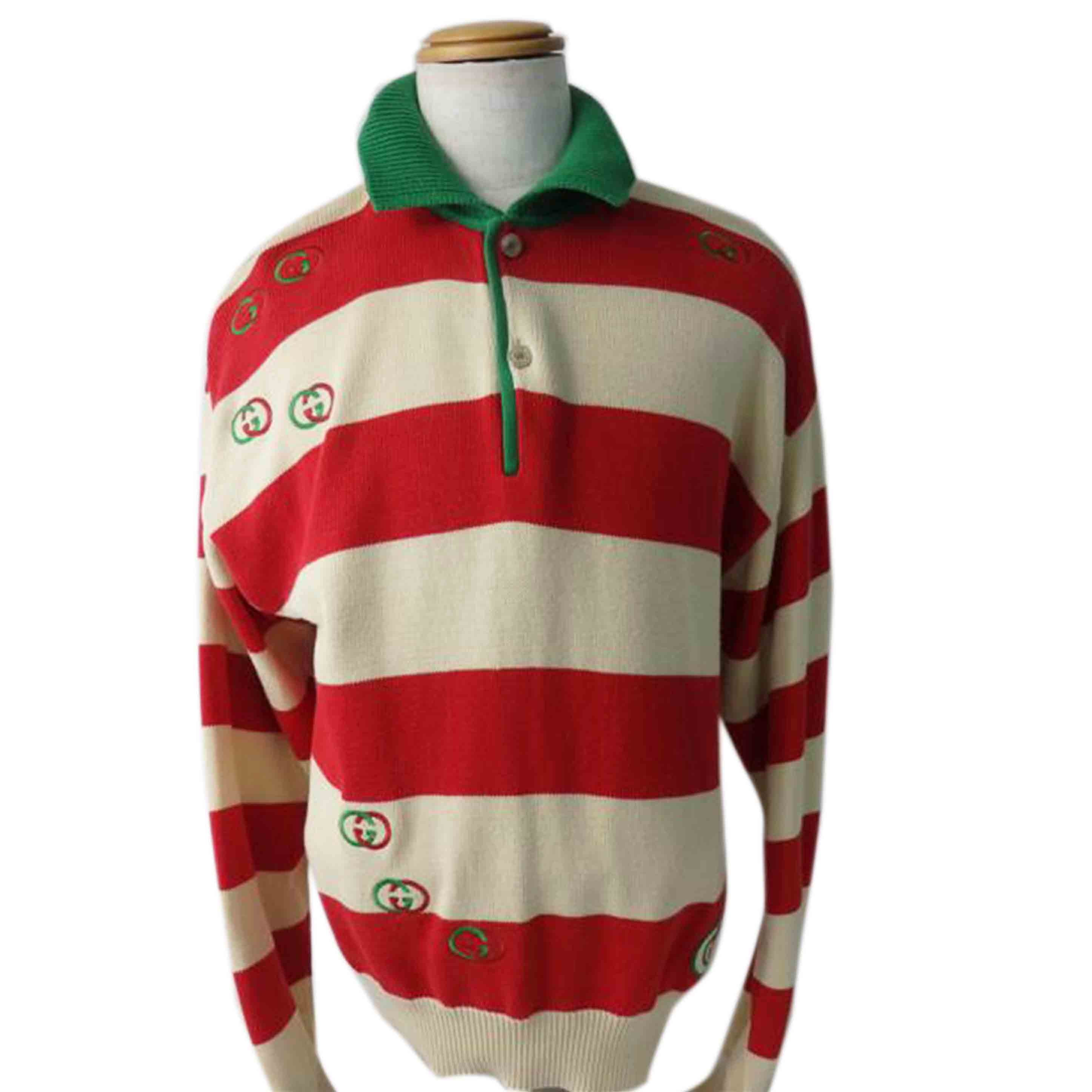 GUCCI グッチ/インターロッキングG/長袖ニット/ストライプ/赤×緑/CA37394/CA14517//Aランク/84