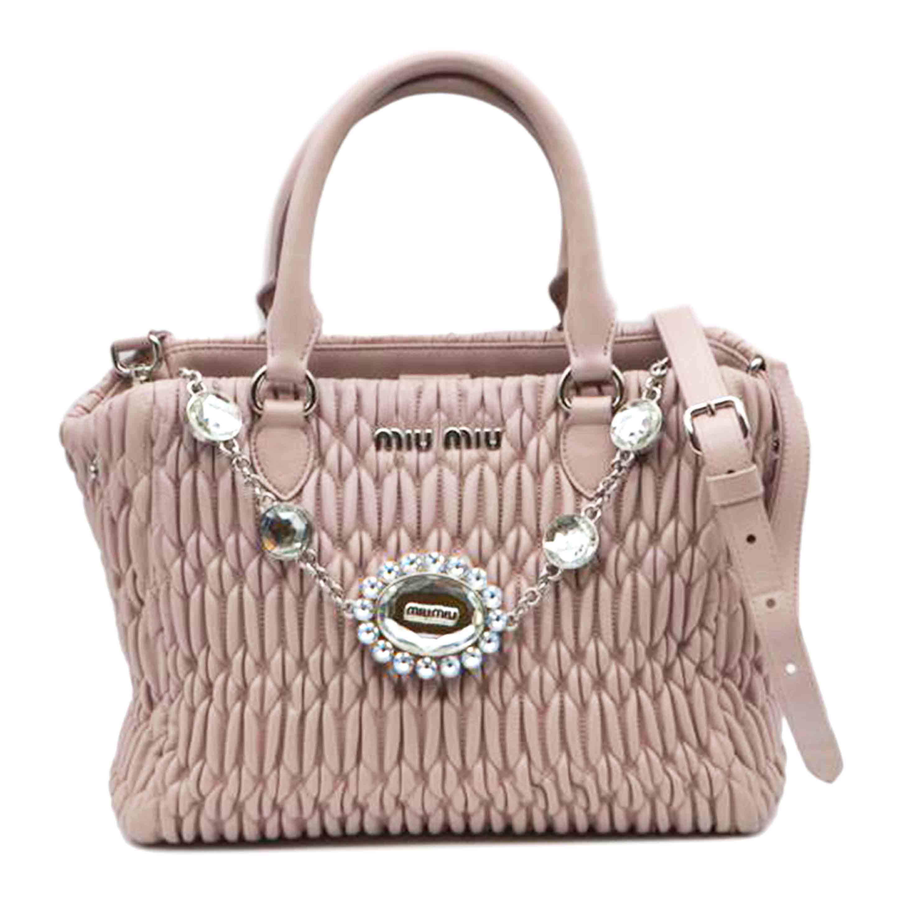 miu miu ミュウミュウ/マテラッセナッパクリスタル2wayレザーハンド/オパール/5BA067//158/Aランク/89