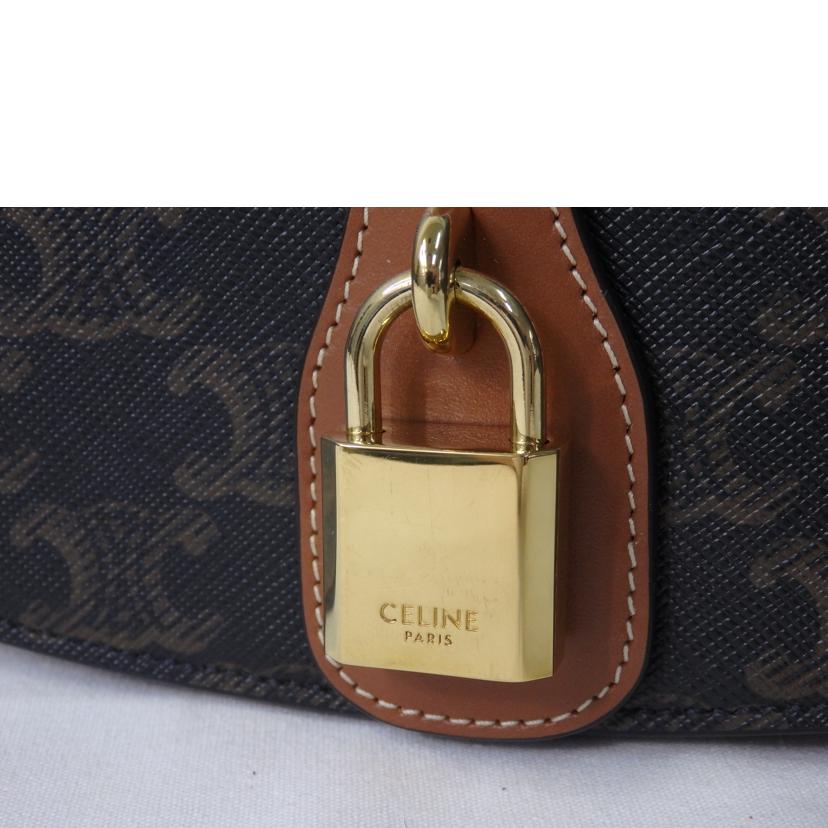 CELINE セリーヌ/ストラップ付きクラッチ/トリオンフキャンバス×カーフスキン/タン/10I592DQ2.04LU//Aランク/84
