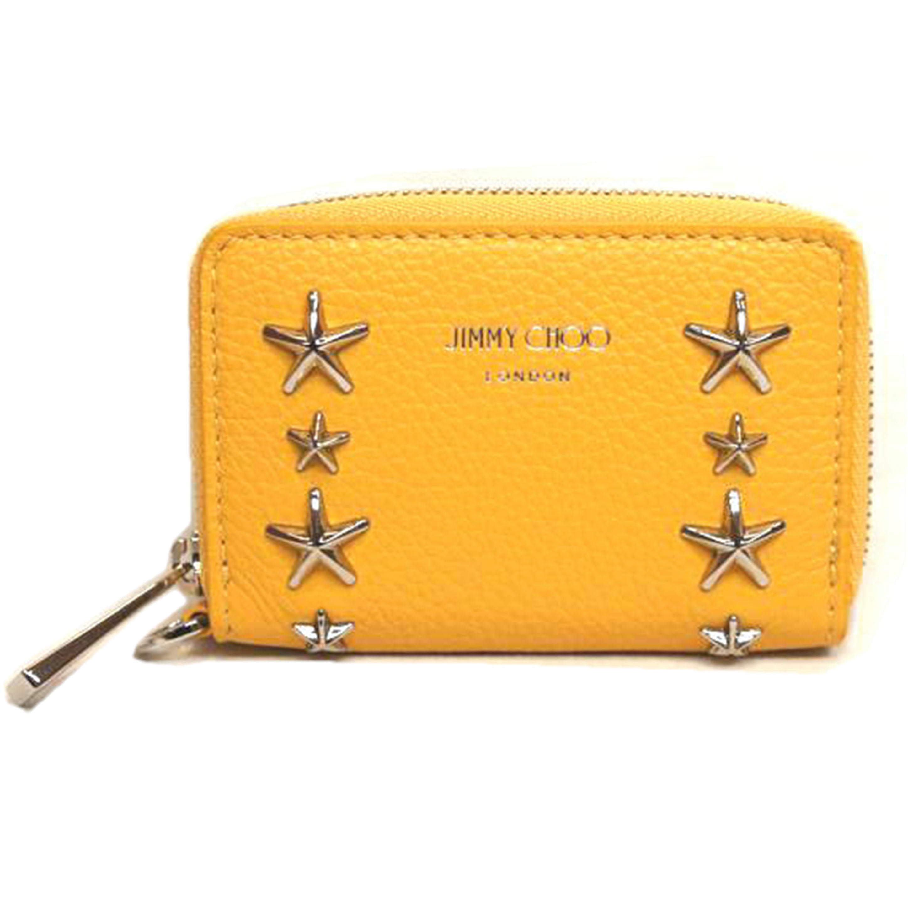 JIMMY CHOO ジミーチュウ/スタースタッズラウンドファスナーコインケースイエロー//SAランク/92