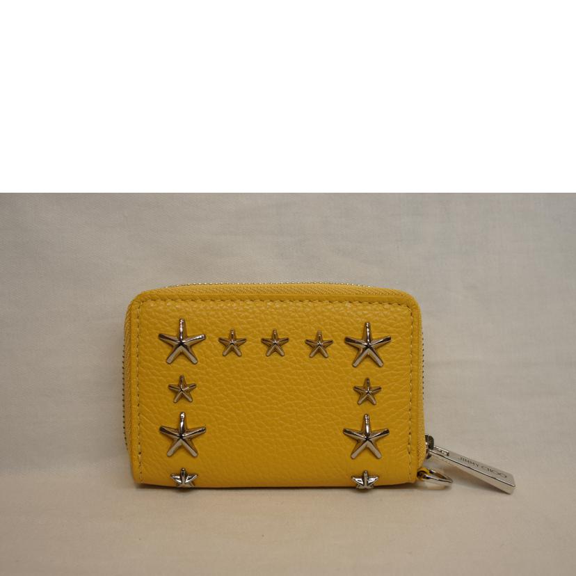 JIMMY CHOO ジミーチュウ/スタースタッズラウンドファスナーコインケースイエロー//SAランク/92
