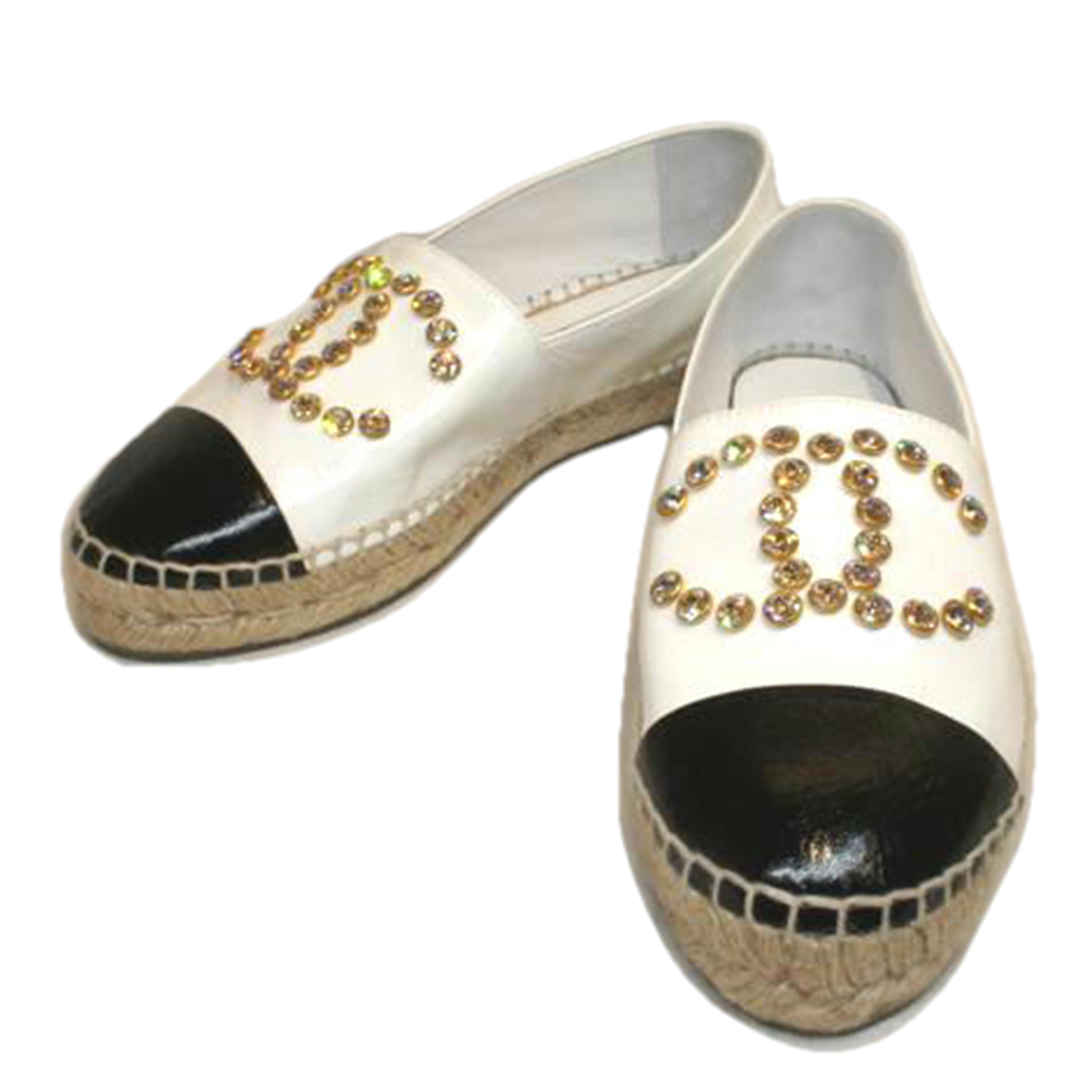 CHANEL シャネル/ビジューココマークエスパドリーユホワイトブラック//ABランク/92