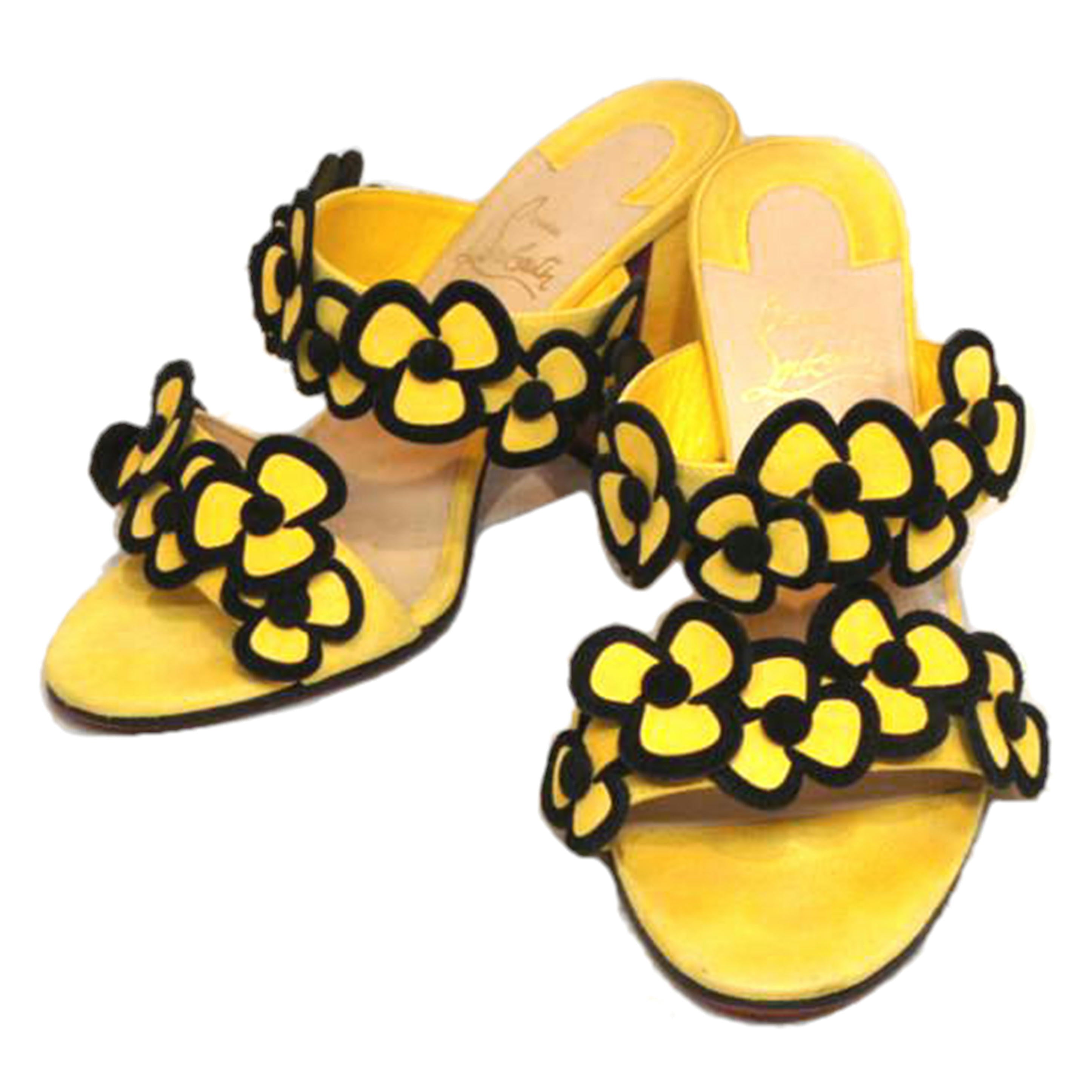 C.Louboutin ルブタン/フラワーモチーフスウェードサンダルイエロー//ABランク/92