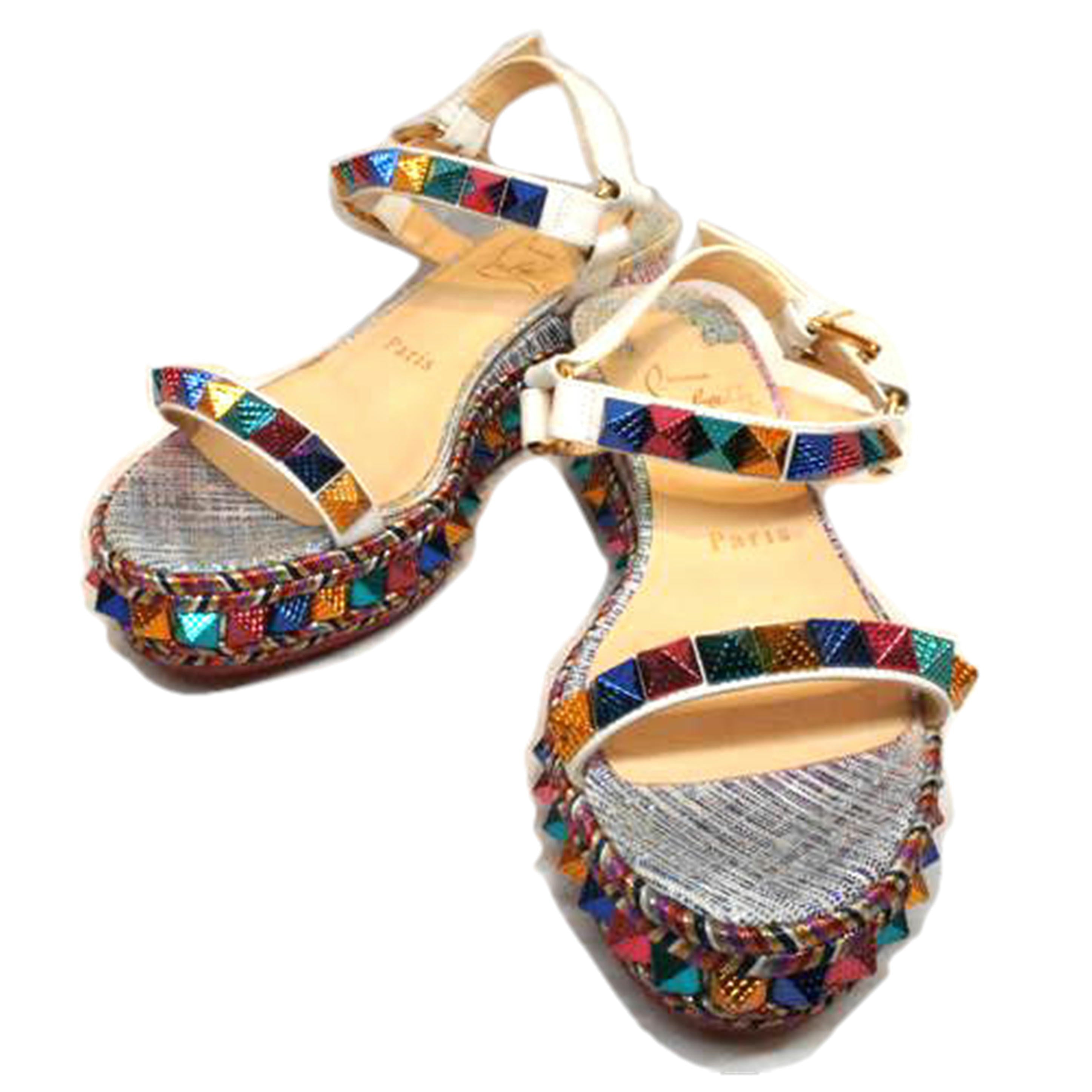 C.Louboutin ルブタン/マルチカラースタッズエスパドリーユラメ//ABランク/92