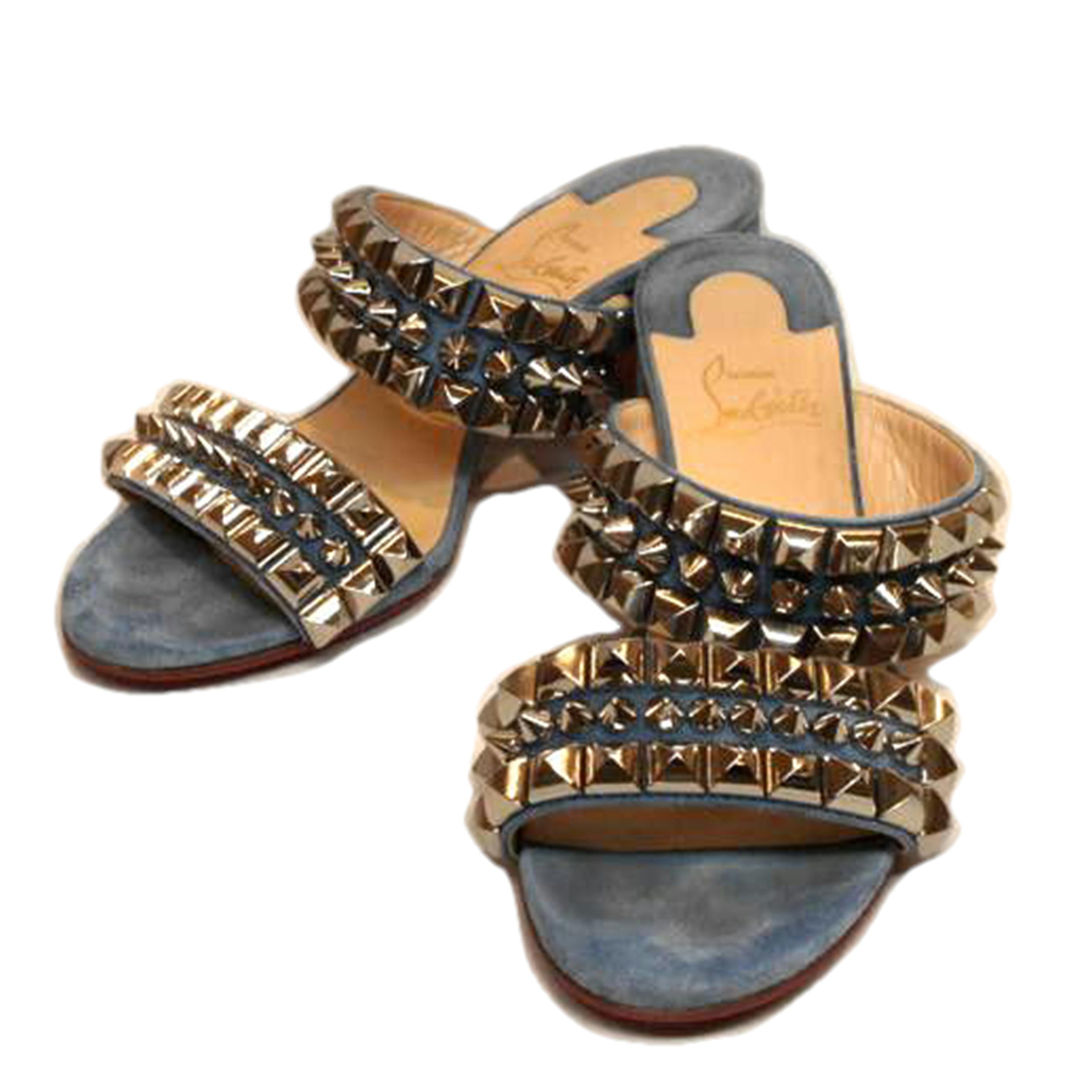 C.Louboutin ルブタン/スウェードスタッズサンダルブルー//ABランク/92