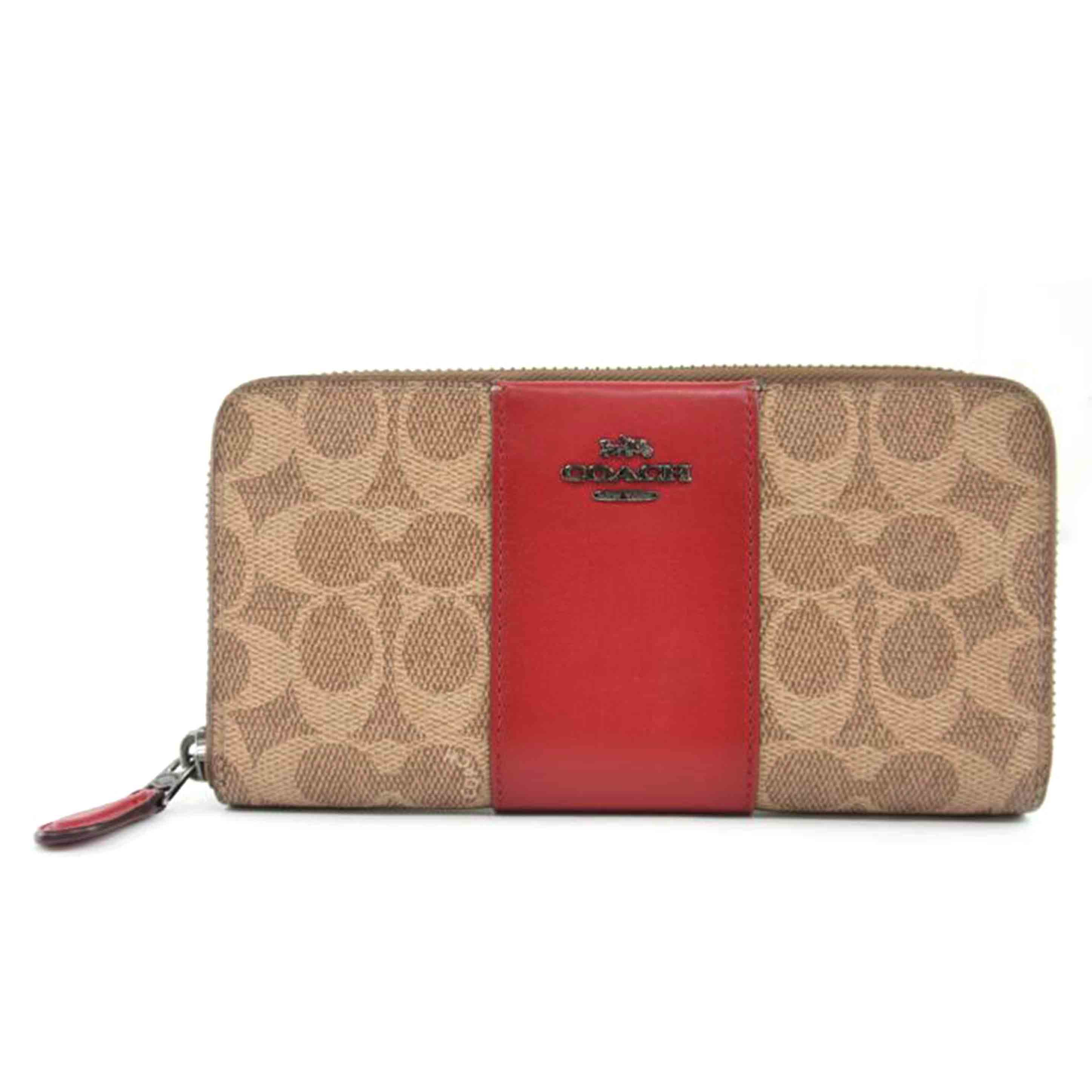 COACH コーチ/シグネチャー/ラウンドファスナー長財布/ベージュ/レッド/F1981//315**/ABランク/64