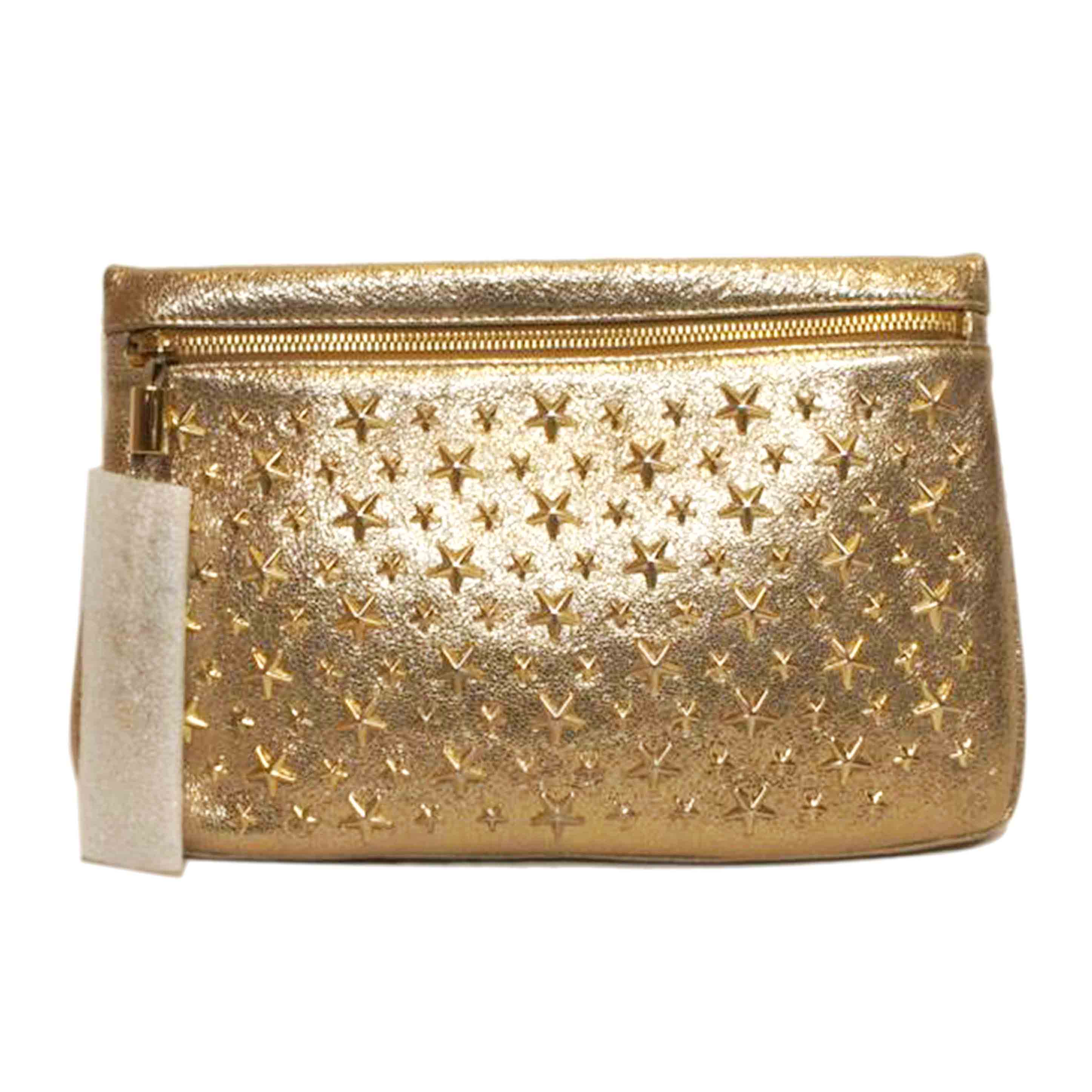 JIMMY CHOO ジミーチュウ/ZENAゼナクラッチバッグスタースタッズゴールドラメ//Aランク/92