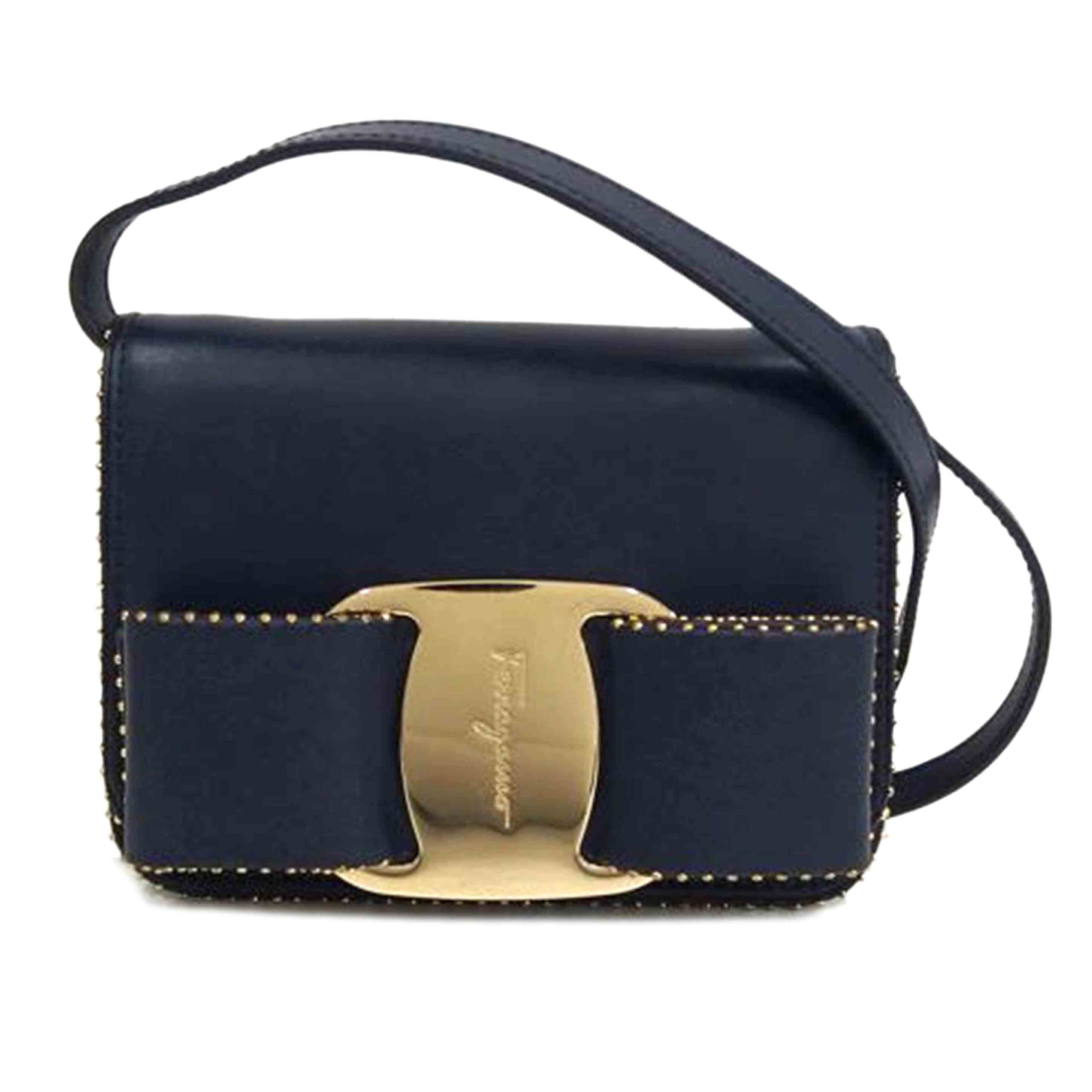 Ferragamo フェラガモ/ヴァラリボン ショルダーバック/ レザー/ネイビー//ABランク/82