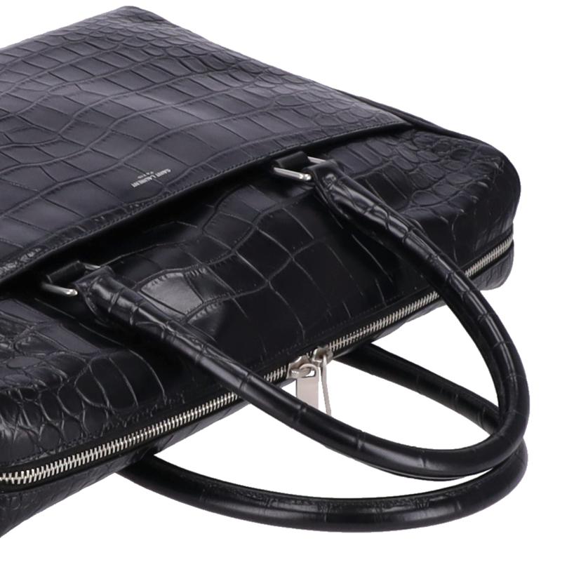 SAINT LAURENT サンローラン/サンローラン クロコ型押しブリーフケース/ブラック/PTR625449・0223//Aランク/75