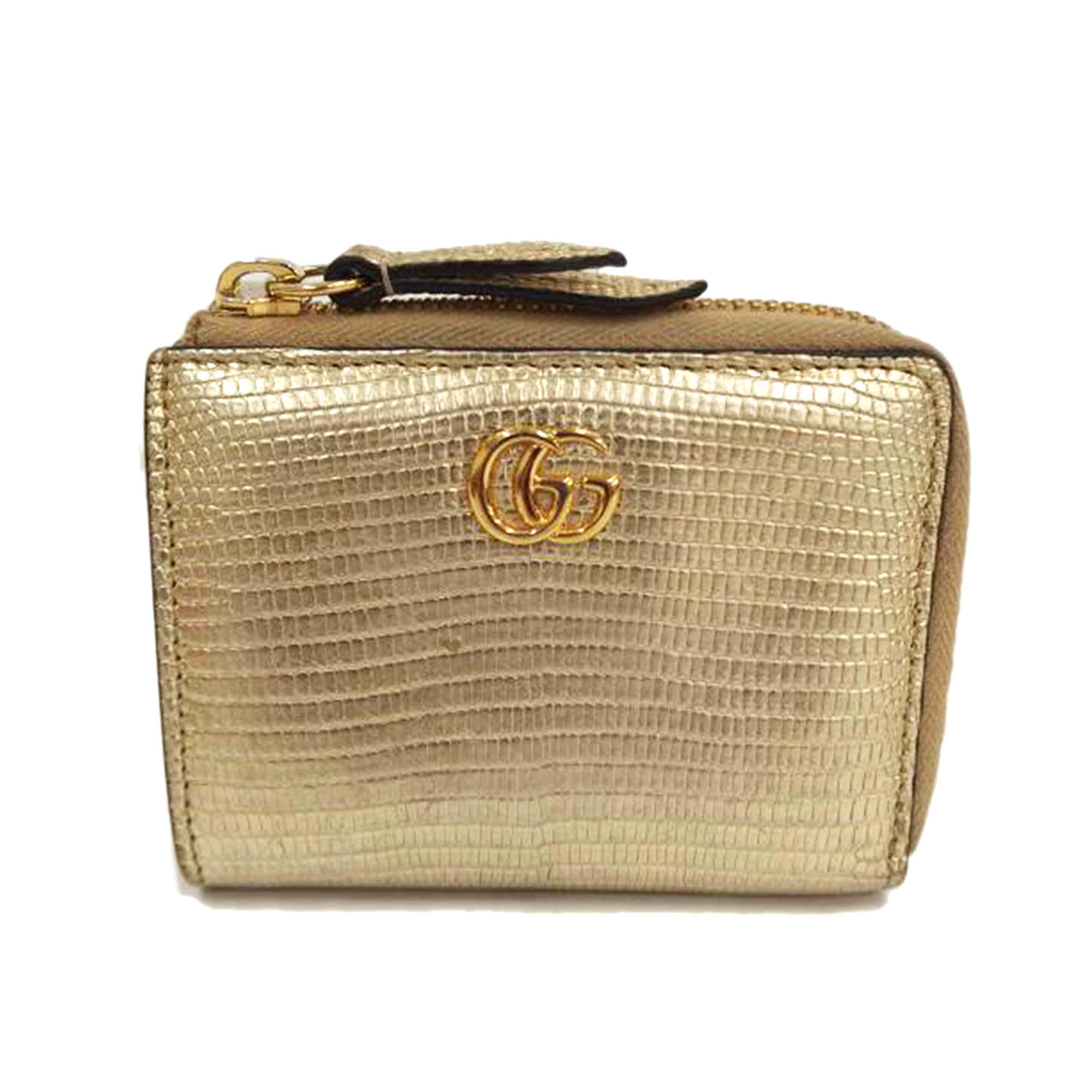 GUCCI グッチ/GGマーモントL字ファスナーリザードゴールド/644406//Bランク/82