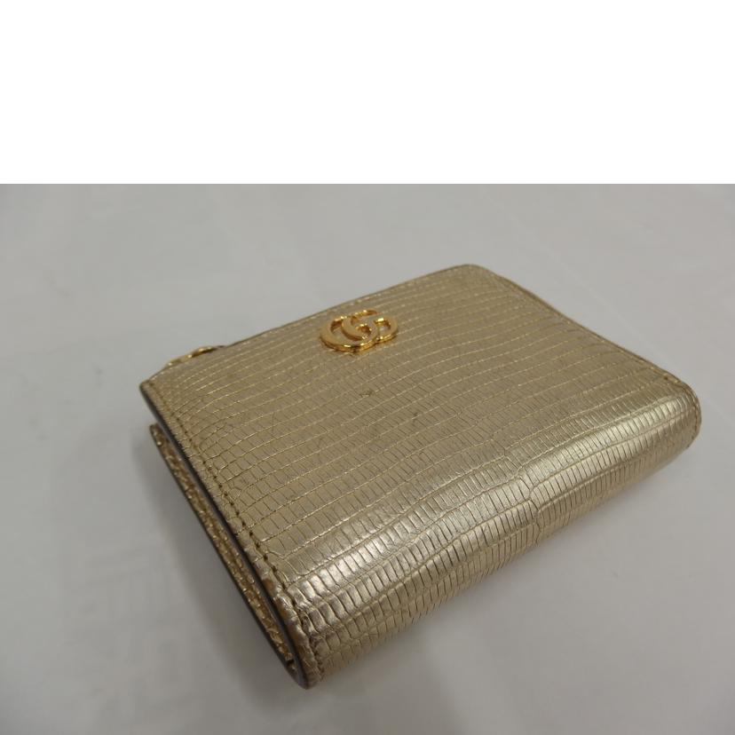 GUCCI グッチ/GGマーモントL字ファスナーリザードゴールド/644406//Bランク/82