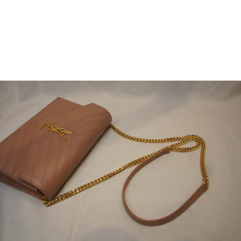 SAINT LAURENT サンローラン/カサンドラエンベロープチェーンウォレットピンクベージュYSLロゴ/695108//092*/ABランク/92